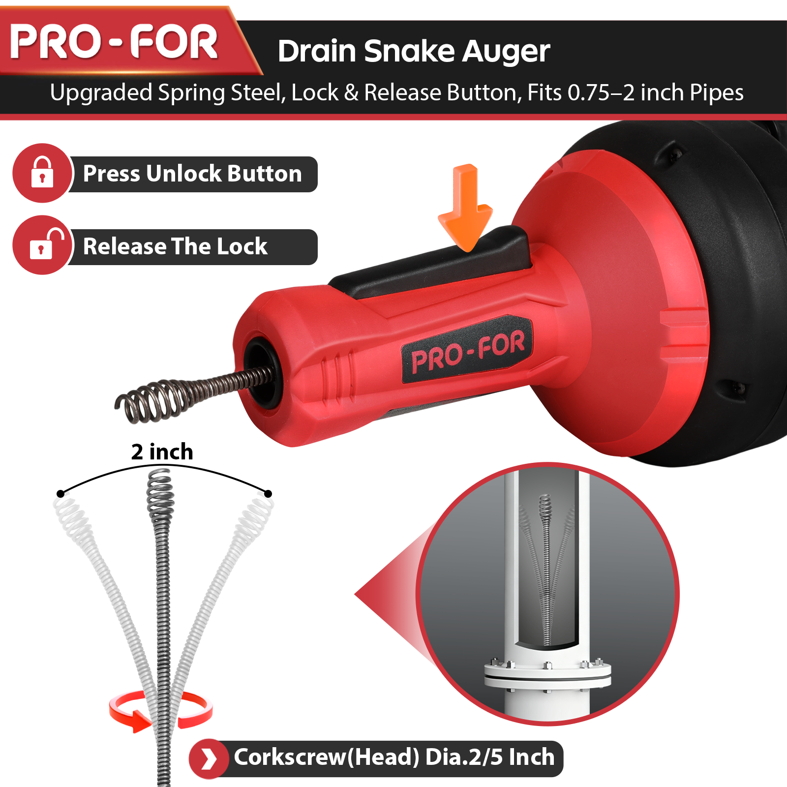 Drain Cleaner A103-6004 Drain Auger, 16.4FT Plumbing Snake Drain Clog Remover, Manual & Drill Powered Drain Snake for 0.75–2 Inch Pipes, Sink, Shower, Bathtub, Toilet, Kitchen Drain Cleaner Tool with Steel Cable
