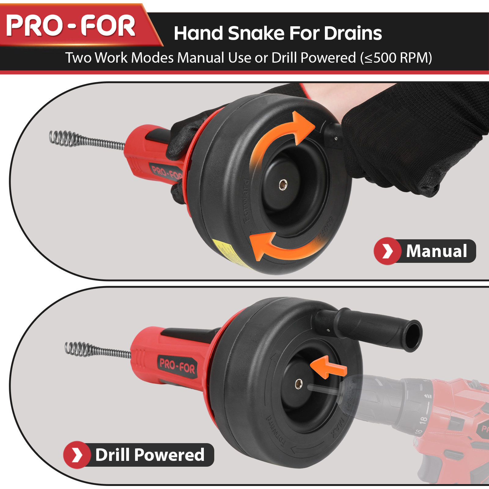 Drain Cleaner A103-6004 Drain Auger, 16.4FT Plumbing Snake Drain Clog Remover, Manual & Drill Powered Drain Snake for 0.75–2 Inch Pipes, Sink, Shower, Bathtub, Toilet, Kitchen Drain Cleaner Tool with Steel Cable