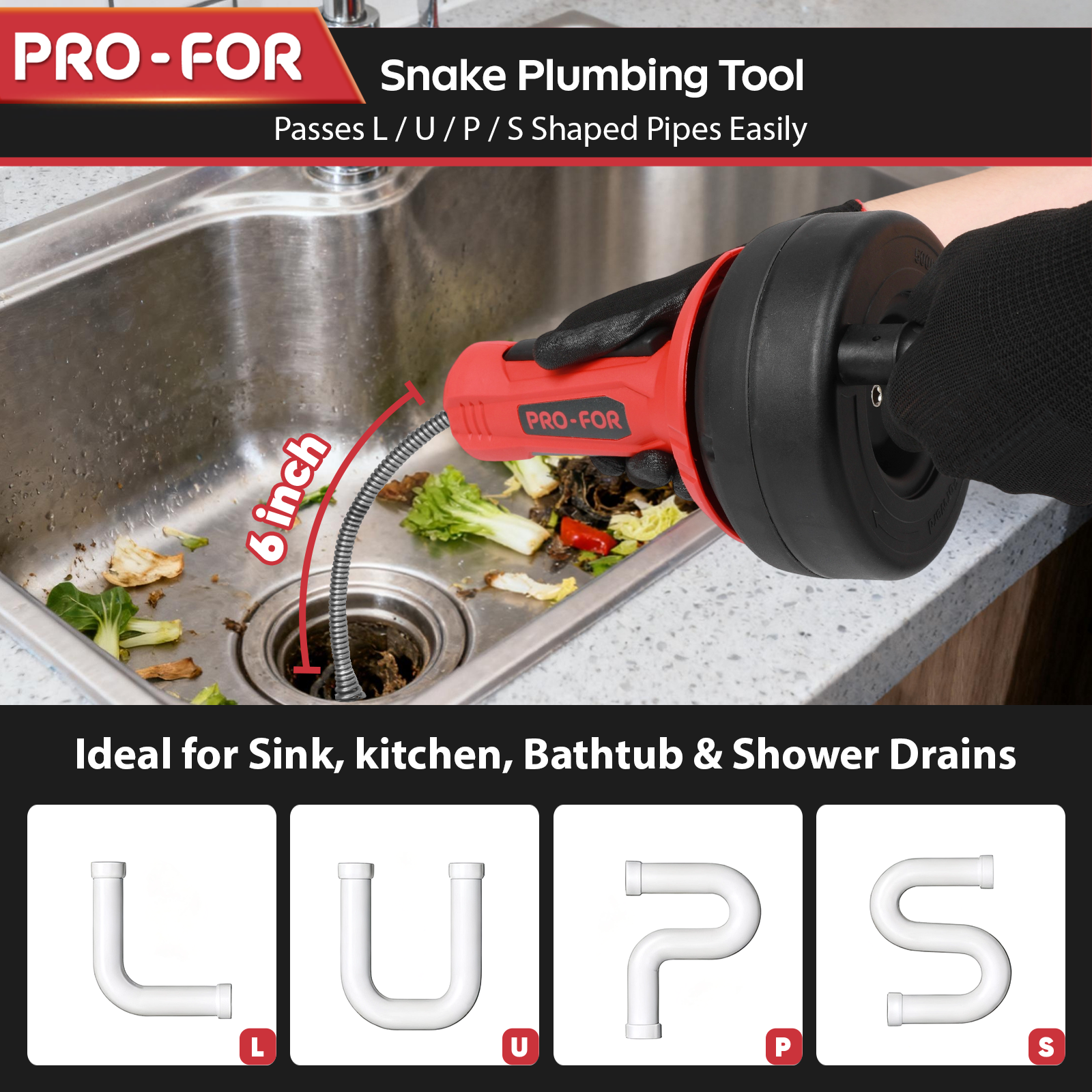Drain Cleaner A103-6004 Drain Auger, 16.4FT Plumbing Snake Drain Clog Remover, Manual & Drill Powered Drain Snake for 0.75–2 Inch Pipes, Sink, Shower, Bathtub, Toilet, Kitchen Drain Cleaner Tool with Steel Cable