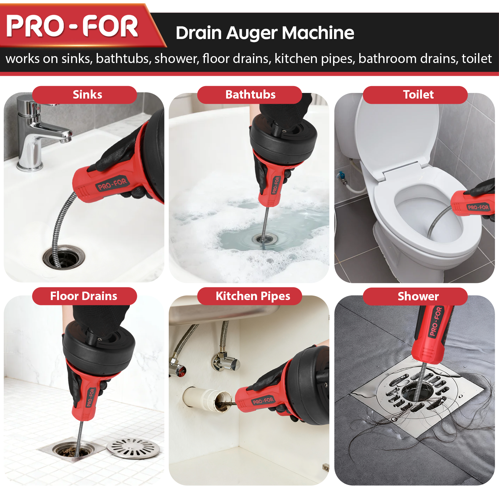 Drain Cleaner A103-6004 Drain Auger, 16.4FT Plumbing Snake Drain Clog Remover, Manual & Drill Powered Drain Snake for 0.75–2 Inch Pipes, Sink, Shower, Bathtub, Toilet, Kitchen Drain Cleaner Tool with Steel Cable