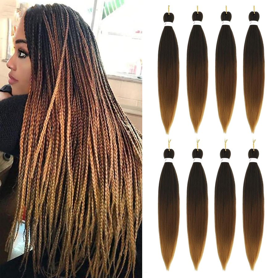 Ombre Braiding Hair Pre Stretched 20inch 8 Packs 1B/30/27 Honey Blonde Braiding Hair Pre Stretched Synthetic Braiding Hair Extensions Hot Water Setting