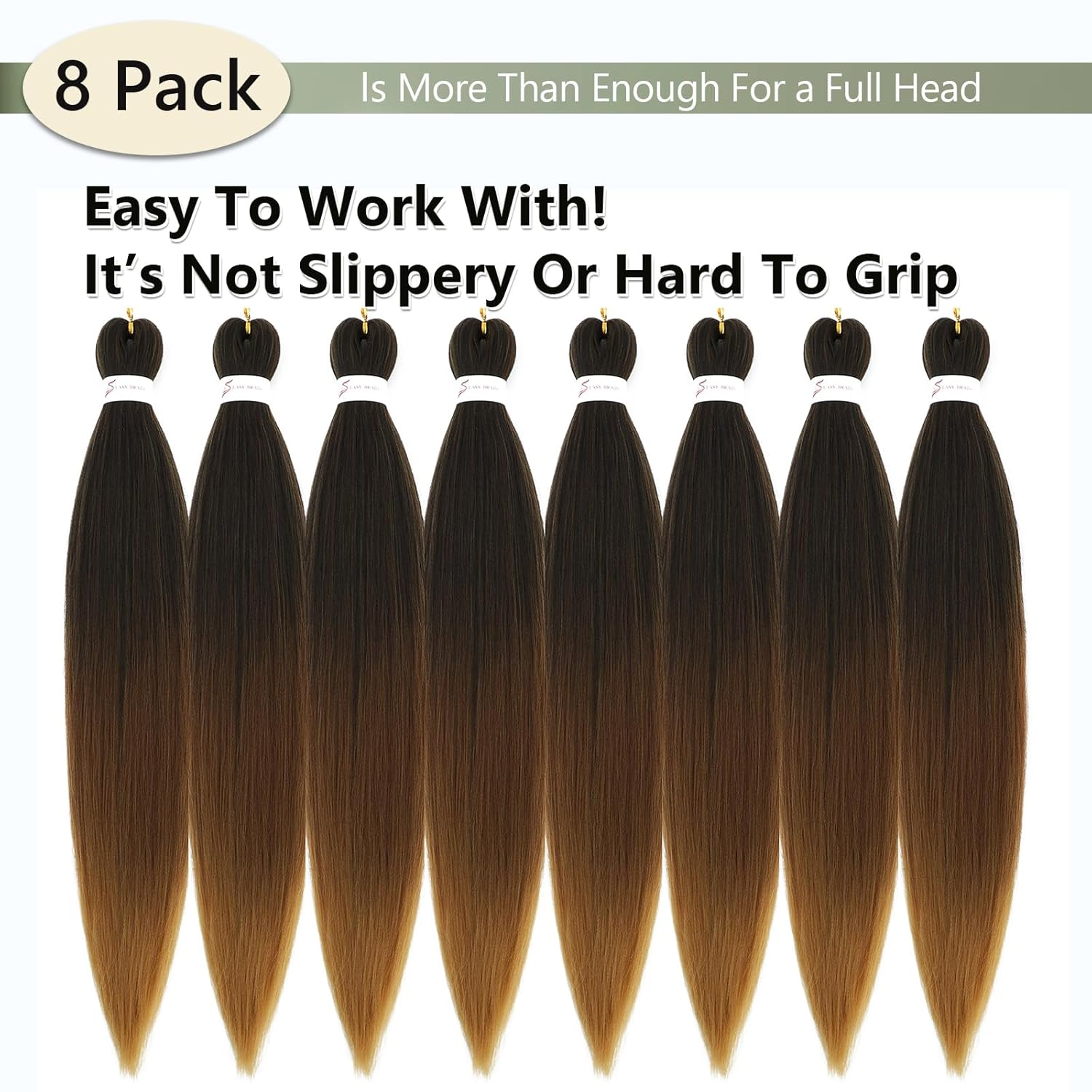 Ombre Braiding Hair Pre Stretched 20inch 8 Packs 1B/30/27 Honey Blonde Braiding Hair Pre Stretched Synthetic Braiding Hair Extensions Hot Water Setting