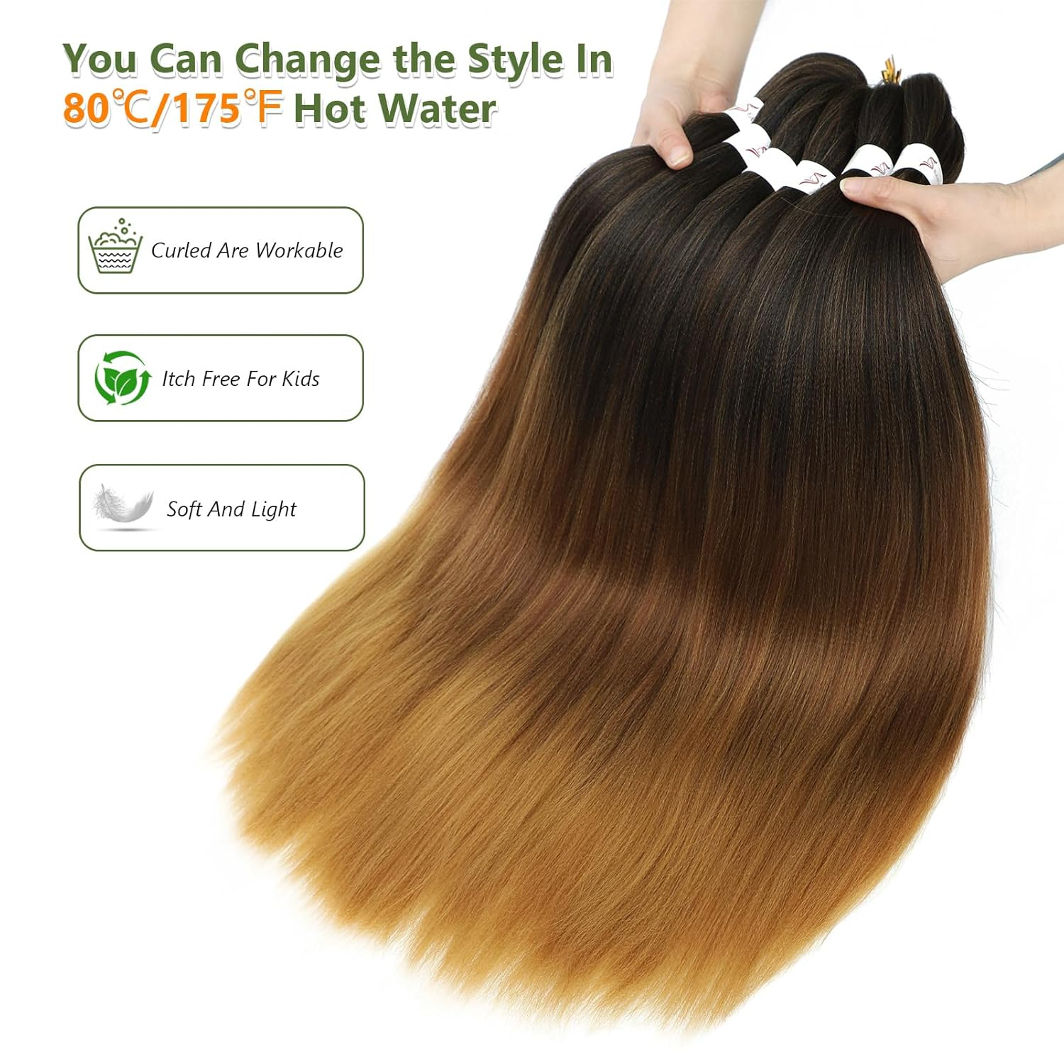 Ombre Braiding Hair Pre Stretched 20inch 8 Packs 1B/30/27 Honey Blonde Braiding Hair Pre Stretched Synthetic Braiding Hair Extensions Hot Water Setting
