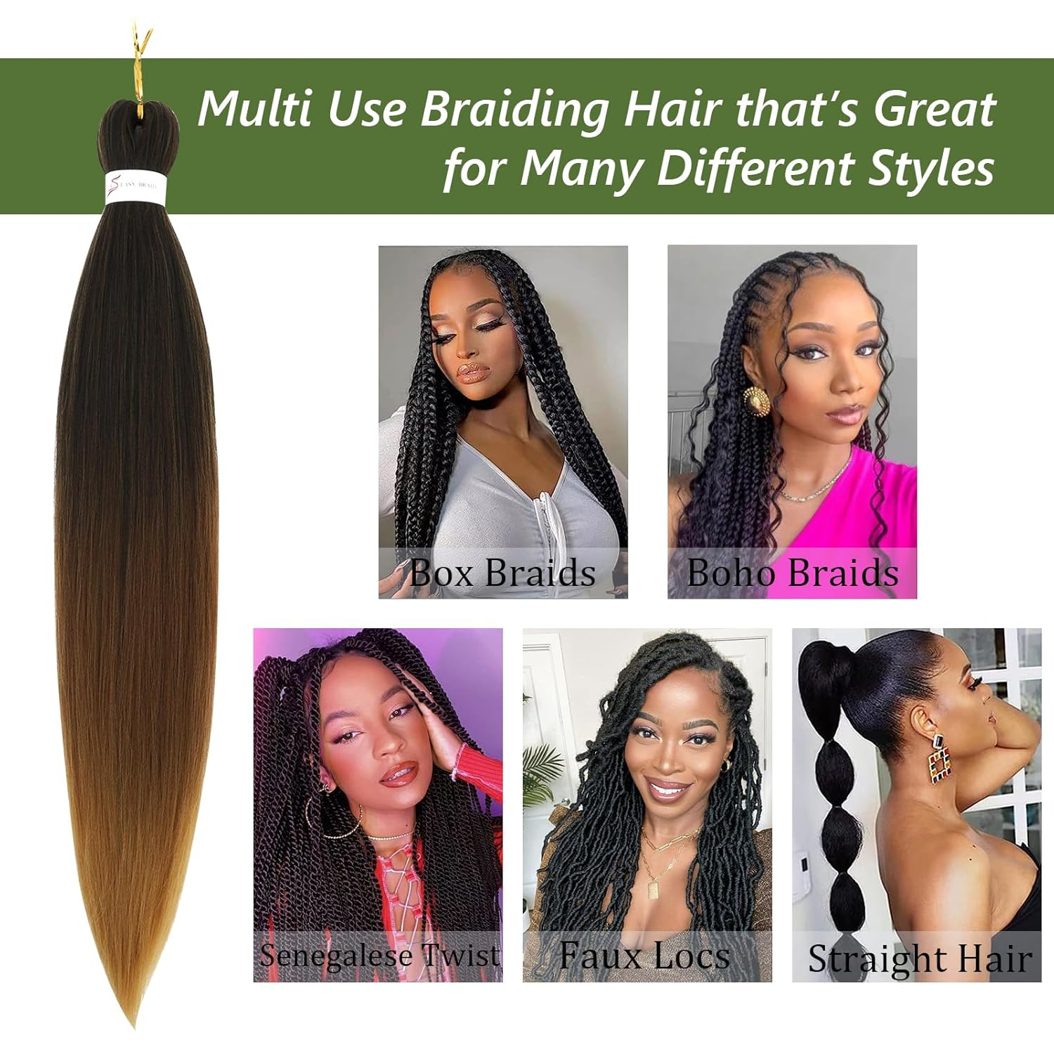Ombre Braiding Hair Pre Stretched 20inch 8 Packs 1B/30/27 Honey Blonde Braiding Hair Pre Stretched Synthetic Braiding Hair Extensions Hot Water Setting
