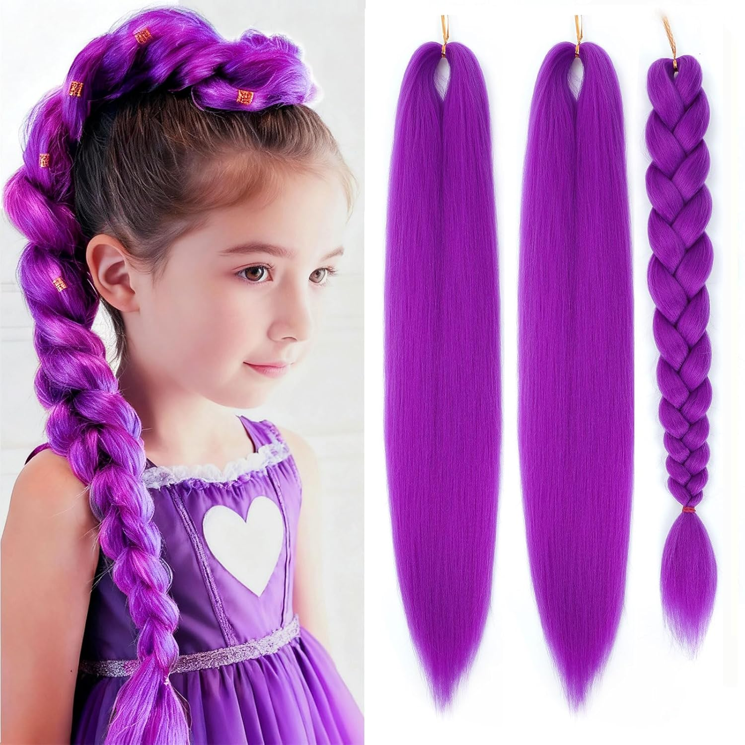 Purple Braiding Hair 30Inch 3 Packs Braiding Hair Pre Stretched Colored Hair Extensions for Twist or Box Braids Long Synthetic Crochet Braids for Stage Party Christmas Halloween Costume Cosplay