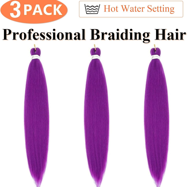 Purple Braiding Hair 30Inch 3 Packs Braiding Hair Pre Stretched Colored Hair Extensions for Twist or Box Braids Long Synthetic Crochet Braids for Stage Party Christmas Halloween Costume Cosplay