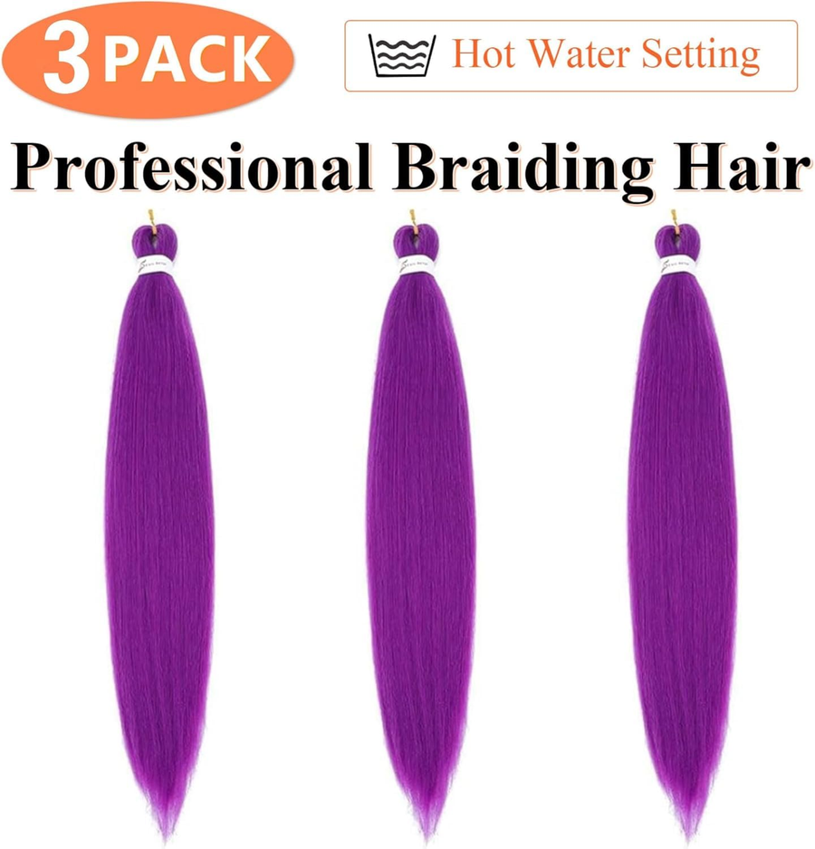 Purple Braiding Hair 30Inch 3 Packs Braiding Hair Pre Stretched Colored Hair Extensions for Twist or Box Braids Long Synthetic Crochet Braids for Stage Party Christmas Halloween Costume Cosplay