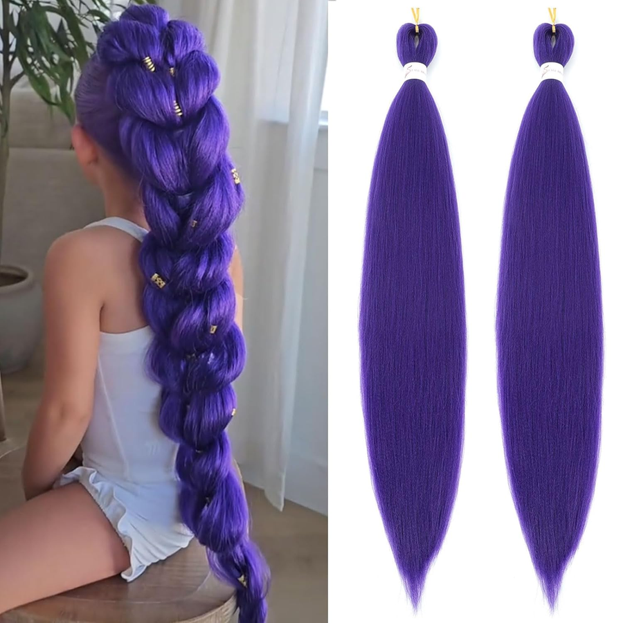 Dark Purple Braiding Hair 30Inch 2 Packs Braiding Hair Pre Stretched Colored Hair Extensions for Twist or Box Braids Long Synthetic Crochet Braids for Stage Party Christmas Halloween Costume Cosplay