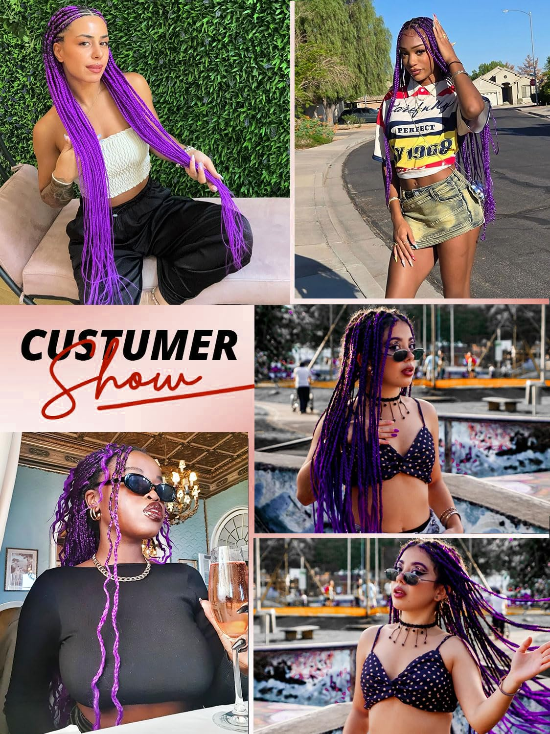 Dark Purple Braiding Hair 30Inch 2 Packs Braiding Hair Pre Stretched Colored Hair Extensions for Twist or Box Braids Long Synthetic Crochet Braids for Stage Party Christmas Halloween Costume Cosplay