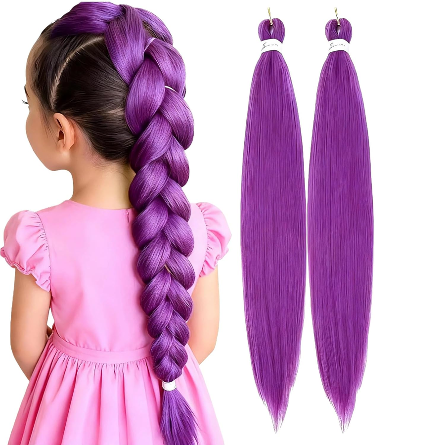 Purple Braiding Hair 30Inch 2 Packs Braiding Hair Pre Stretched Colored Hair Extensions for Twist or Box Braids Long Synthetic Crochet Braids for Stage Party Christmas Halloween Costume Cosplay