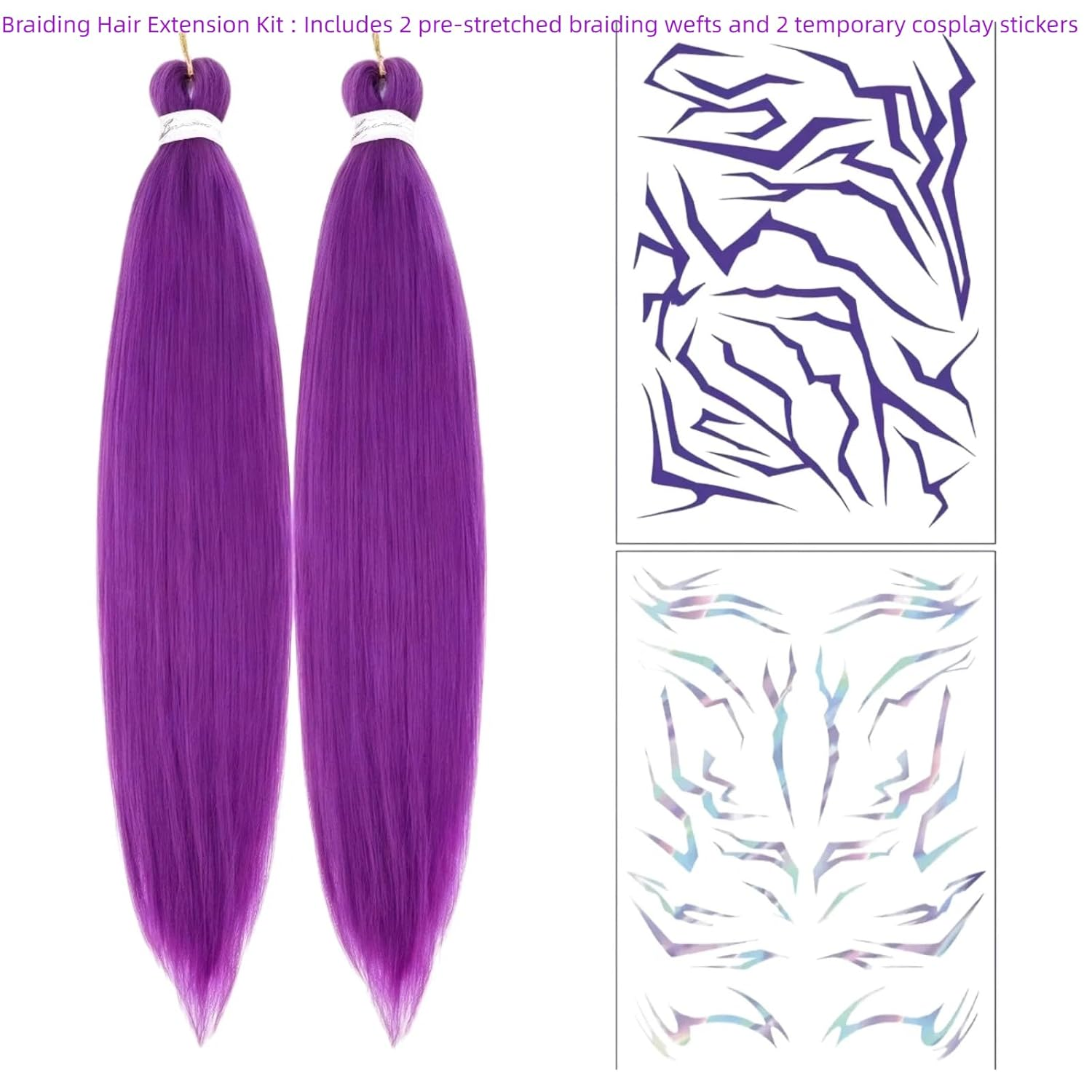 Purple Braiding Hair 30Inch 2 Packs Braiding Hair Pre Stretched Colored Hair Extensions for Twist or Box Braids Long Synthetic Crochet Braids for Stage Party Christmas Halloween Costume Cosplay