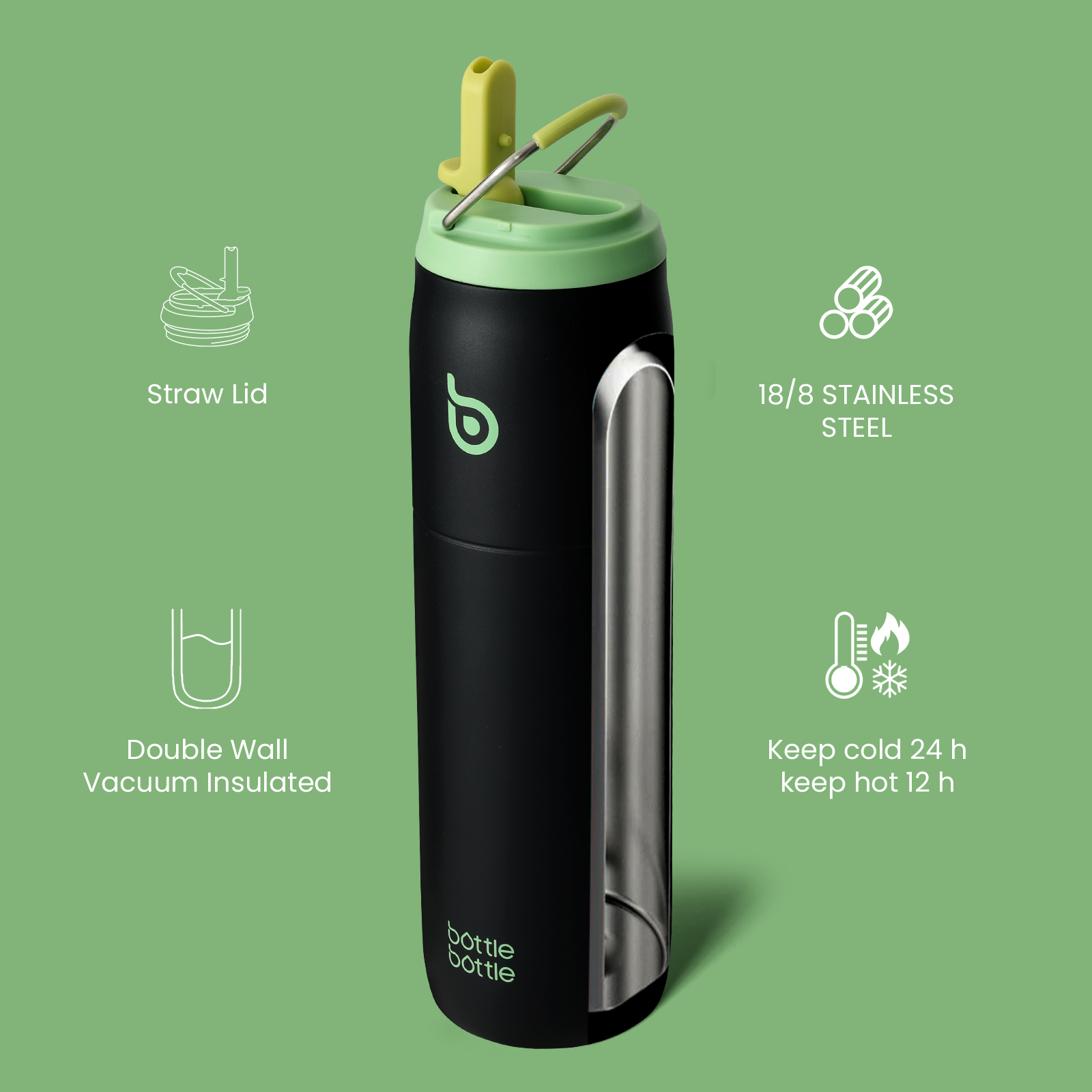 Stainless Steel Water Bottle with Straw and Lid 32 oz Vacuum Insulated Cup Stay Cold and Hot, Leak-Proof Wide Mouth Water Bottles for Men