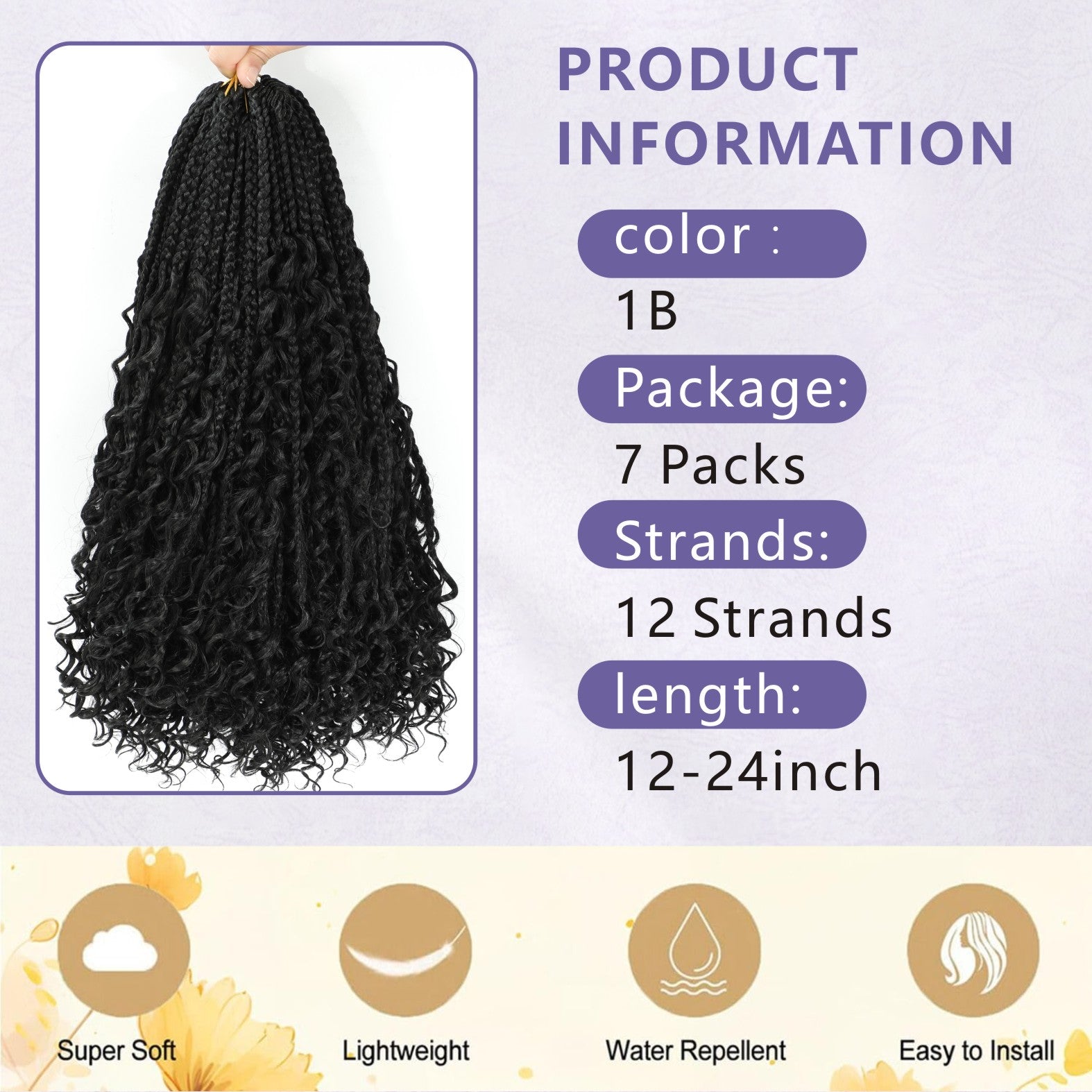 Goddess Bohemian box braids Crochet Hair,12/14 inch Pre Looped Boho Box Braid Crochet Hair with curly Ends,8pcs Boho Crochet Braids Synthetic Hair Extensions for Women