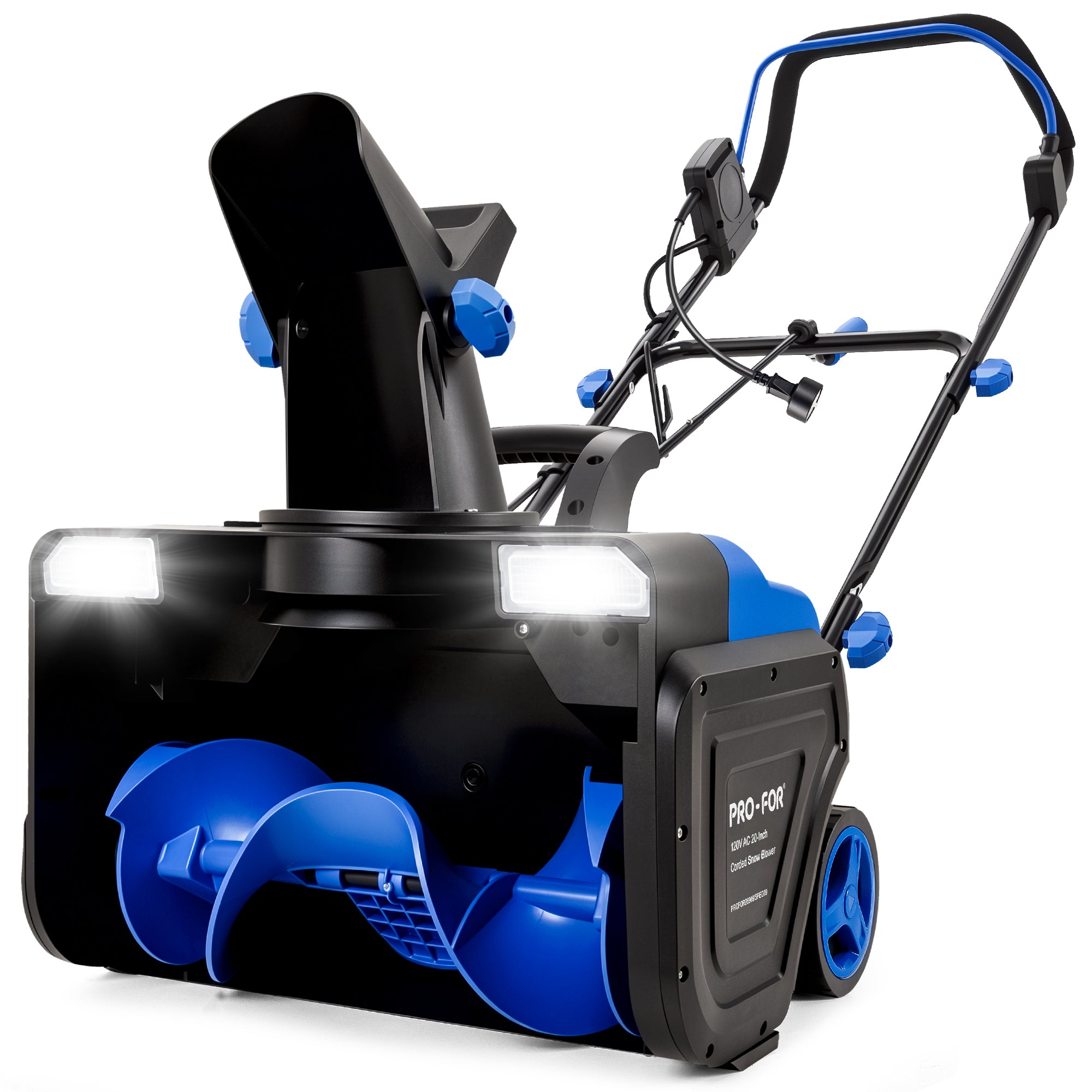 PRO-FOR 20-Inch Corded Electric Snow Blower, 15A 120V, 2000W Max, 12-Inch Clearing Depth, Dual LED Headlights