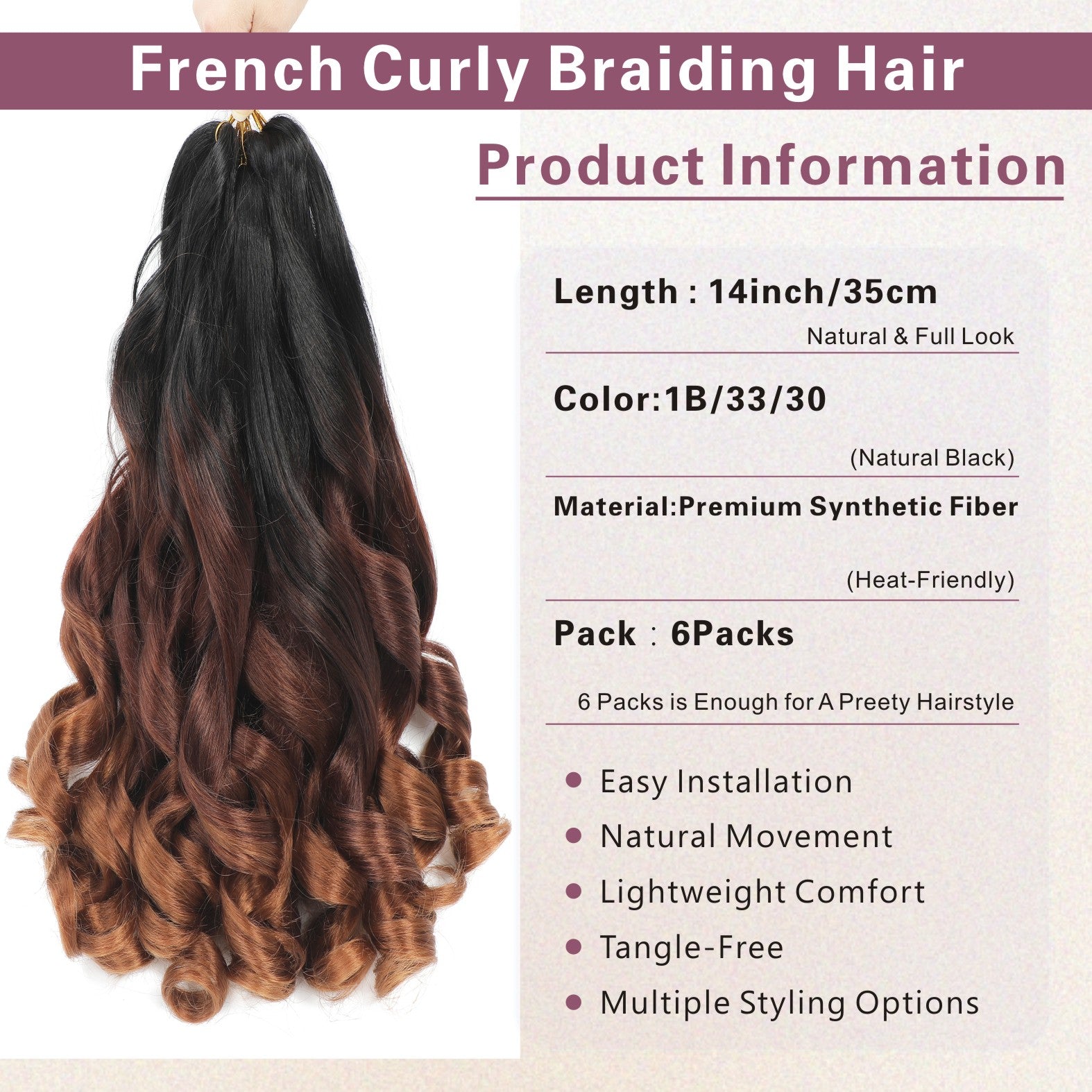 French Curly Braiding Hair 6 Packs Loose Wavy Braiding Hair Pre Stretched Bouncy Synthetic French Curl Braiding Hair Extensions for Women