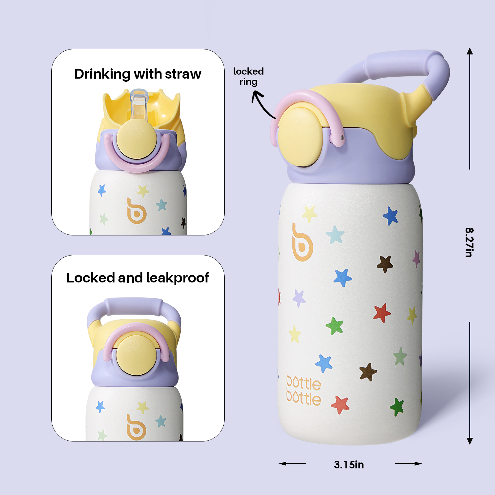 Kids Insulated Water Bottle with Straw Lid and Handle 16 oz Stainless Steel Vacuum Tumbler Water Bottles for School Outdoor Travel Gifts for Boys and Girls