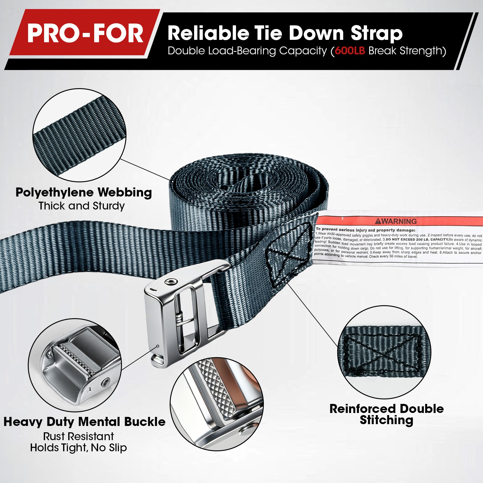 Cam Buckle Tie Down Straps, 1" x 12FT 8 Pack, 600 lbs Break Strength – Heavy Duty Adjustable Lashing Straps with Carry Bag for Luggage, Cargo, Motorcycle, Kayak, Truck, Car Roof Rack