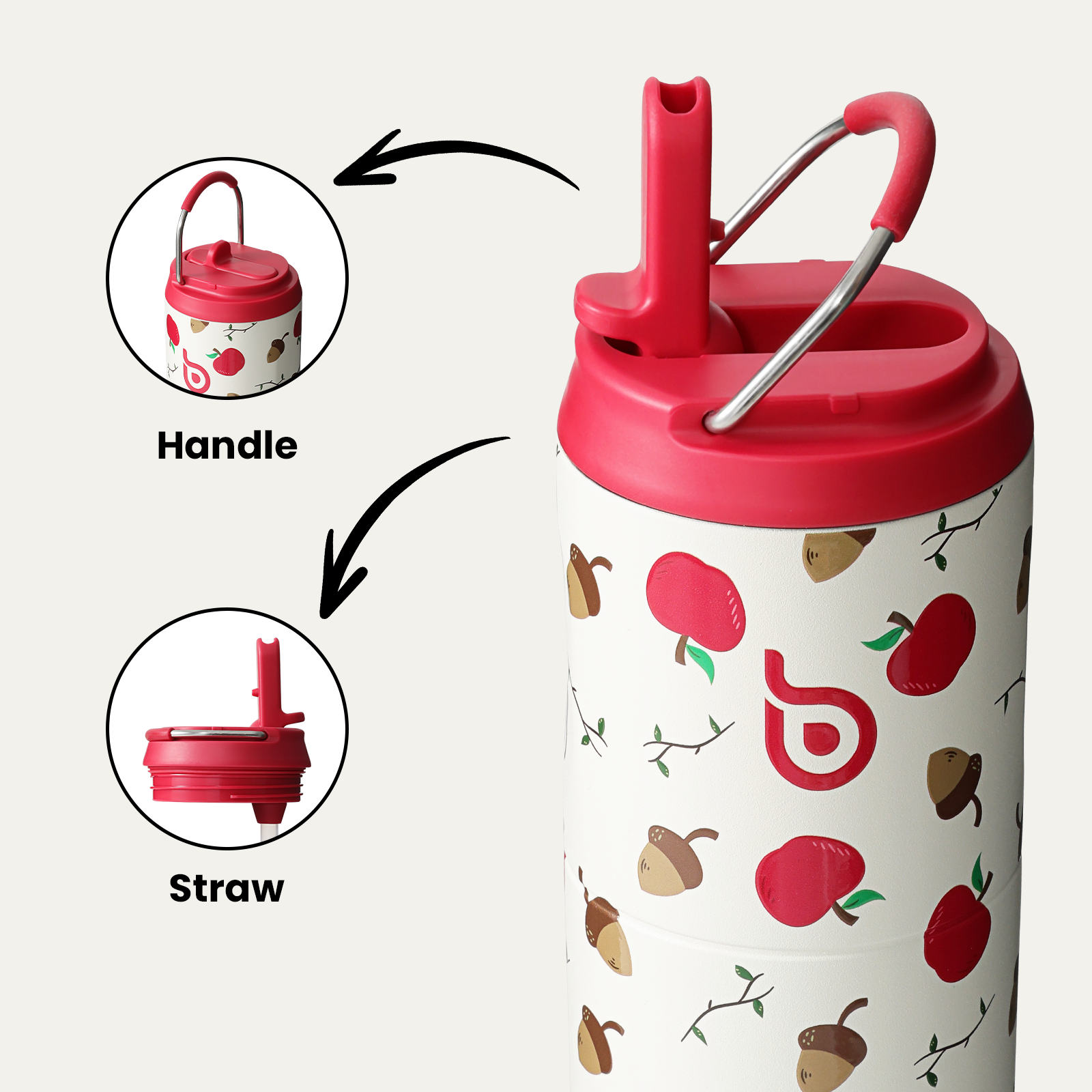 Insulated Water Bottle 24oz with Straw Lid and Handle for Sports Travel Gym Stainless Steel Water Bottles Double-Wall Vacuum Metal Leak Proof BPA-Free