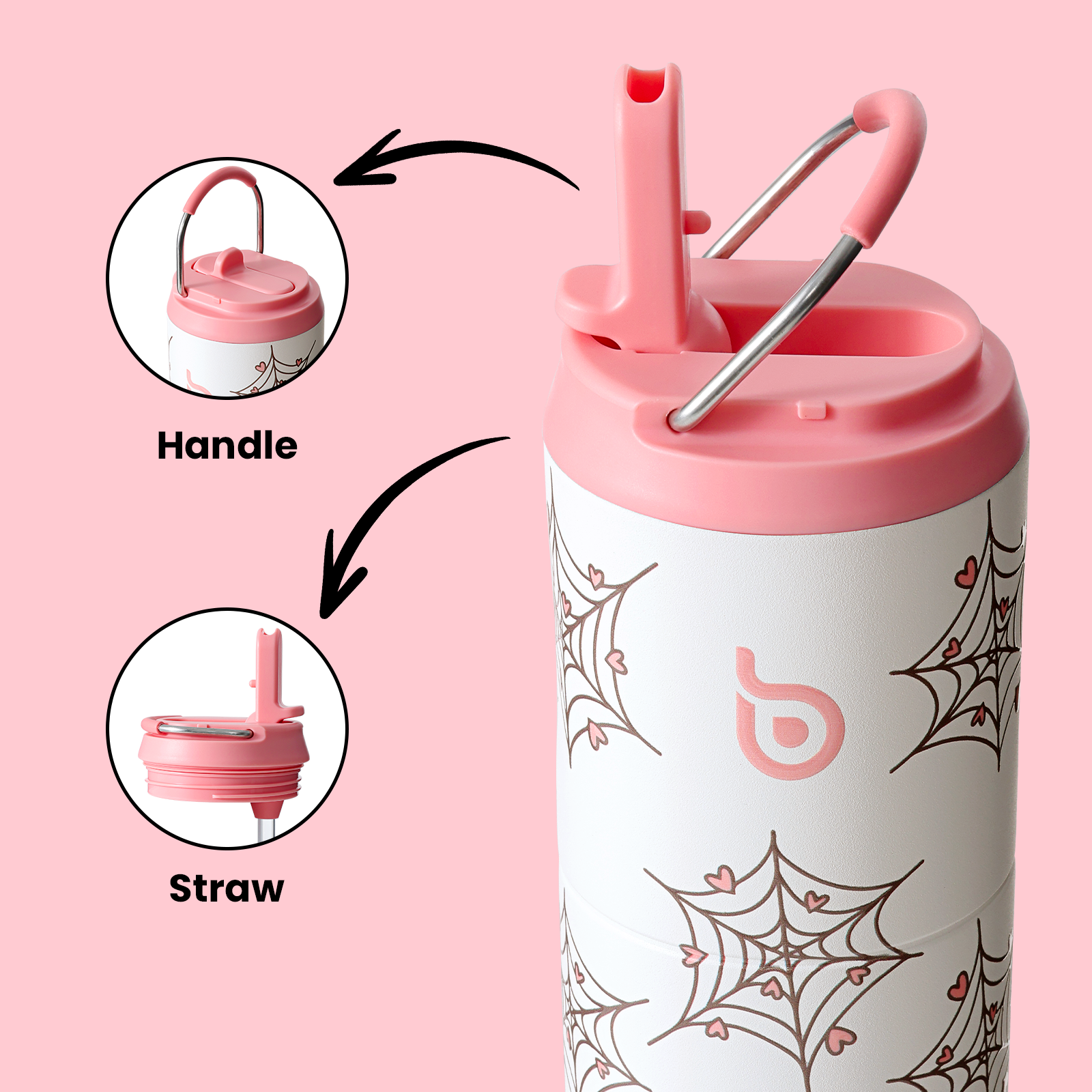 Insulated Water Bottle 24oz with Straw Lid and Handle for Sports Travel Gym Stainless Steel Water Bottles Double-Wall Vacuum Metal Leak Proof BPA-Free