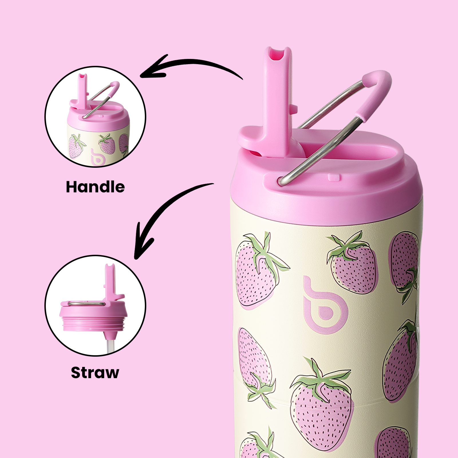 Insulated Water Bottle 24oz with Straw Lid and Handle for Sports Travel Gym Stainless Steel Water Bottles Double-Wall Vacuum Metal Leak Proof BPA-Free