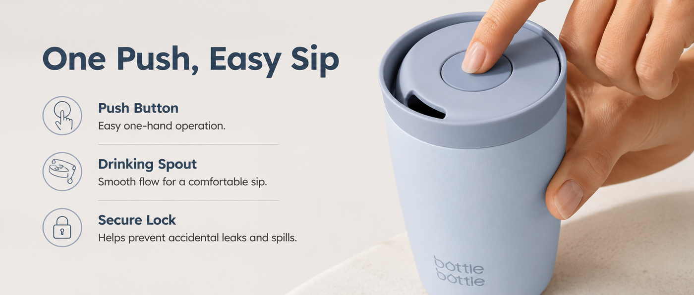 16oz Insulated Coffee Tumbler with Push Button Lid, Leakproof Stainless Steel Travel Mug, Keeps Drinks Hot & Cold for 6 Hours, for Office & On the Go