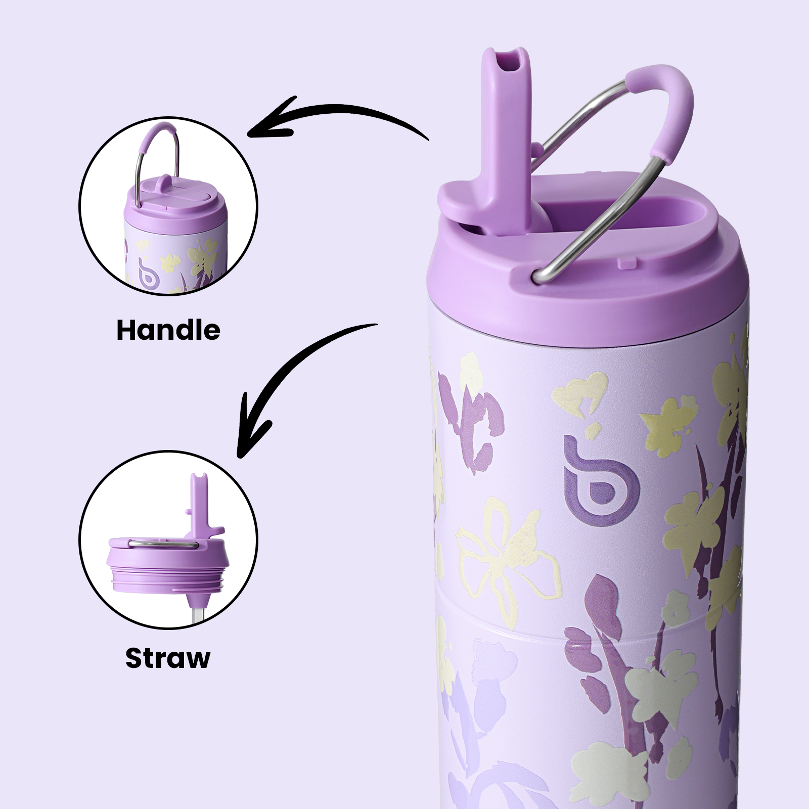 Insulated Water Bottle 24oz with Straw Lid and Handle for Sports Travel Gym Stainless Steel Water Bottles Double-Wall Vacuum Metal Leak Proof BPA-Free