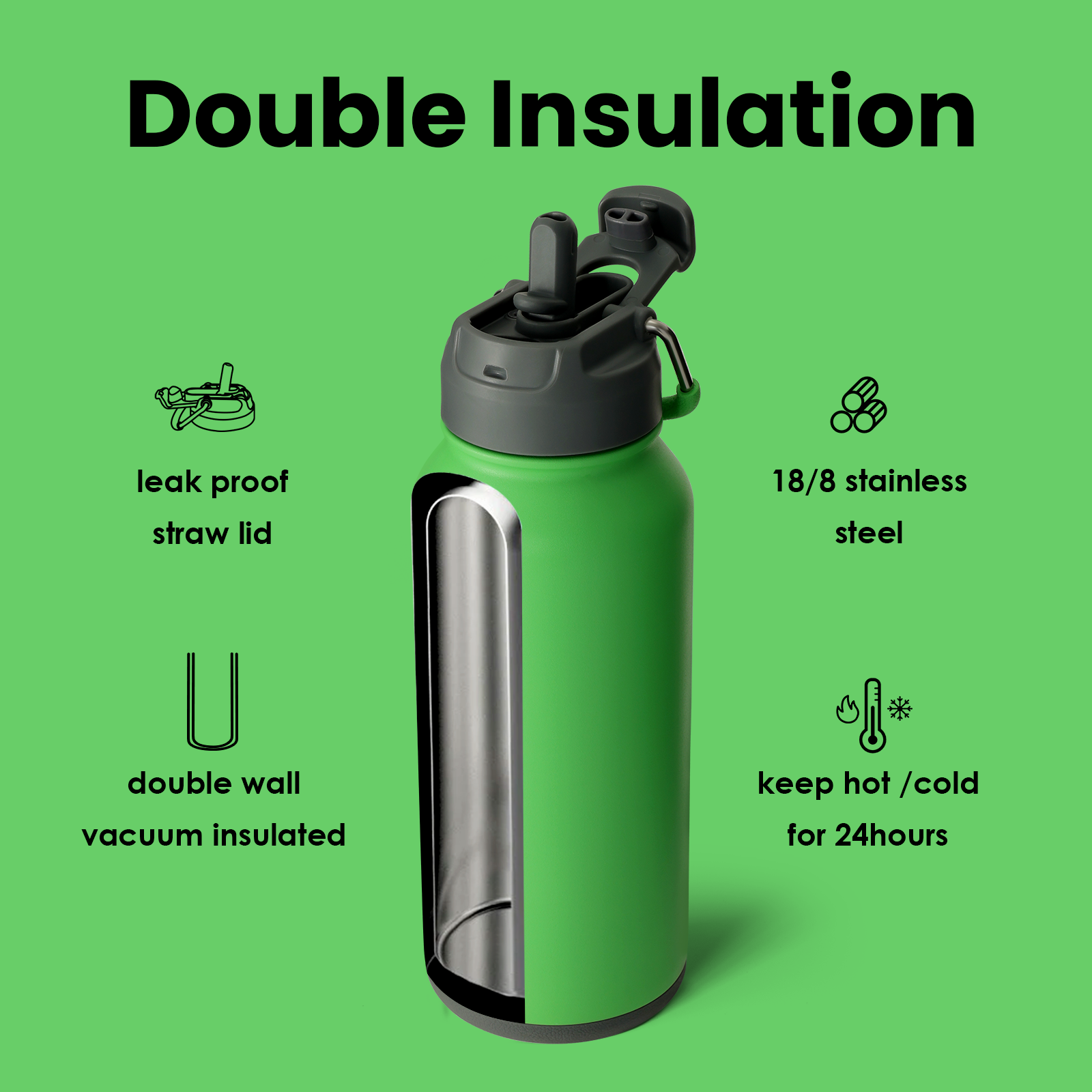 32oz Insulated Water Bottle Stainless Steel Sport Water Bottle with Straw Dual-use Lid Design for Gym with Pill Box