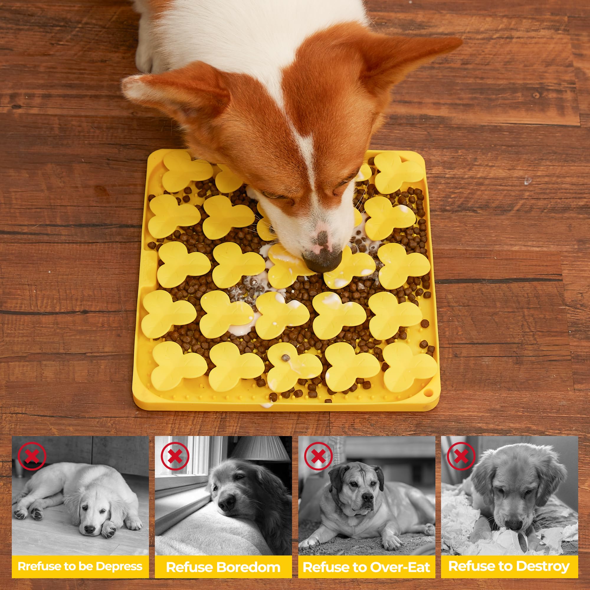 Snuffle Mat for Dogs, Lick Mat for Dogs to Slow Down Eating, Dog Puzzle Toys for Large and Medium Breed Dogs, Silicone Dog Bowls for Dry, Wet, Raw Food, Yellow