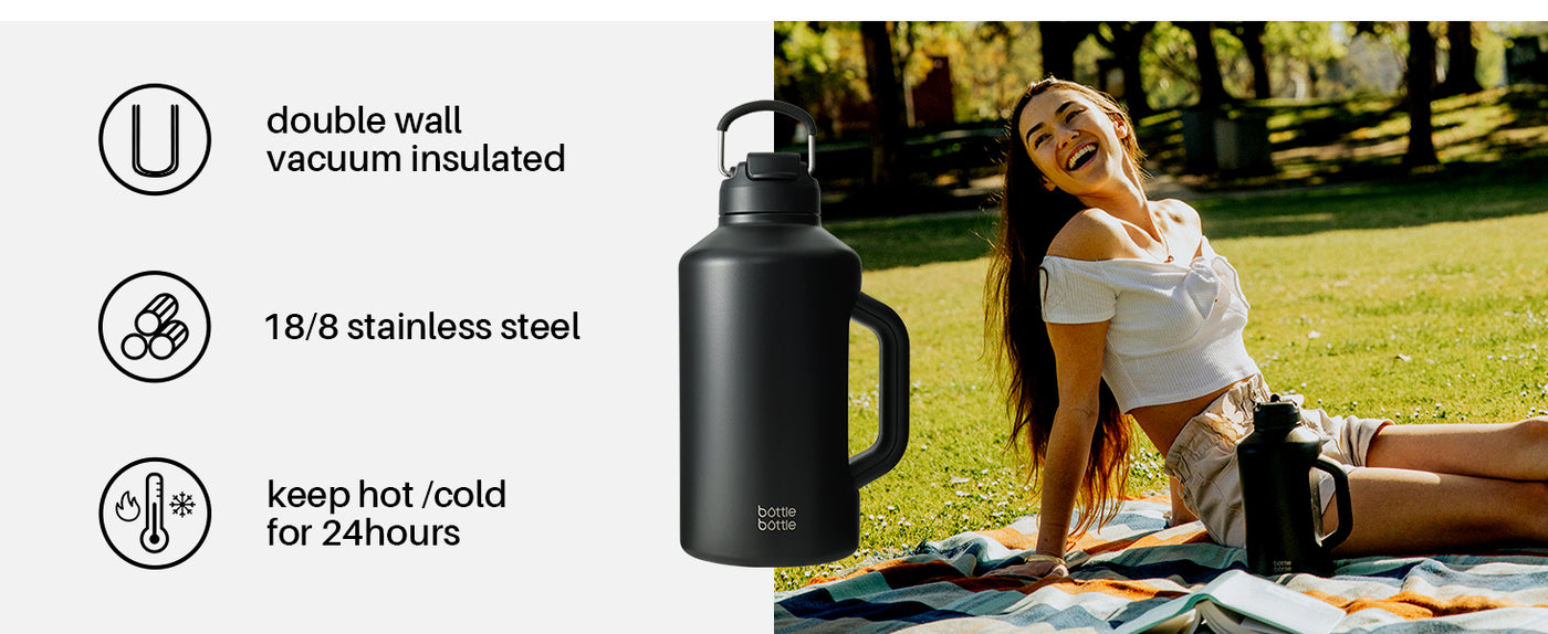 Insulated Water Bottle 64 oz with Straw and Dual-use Lid Stainless Steel Water Bottle for Men with Handle Vacuum Insulated jug for Workout Gym Soccer and Sports