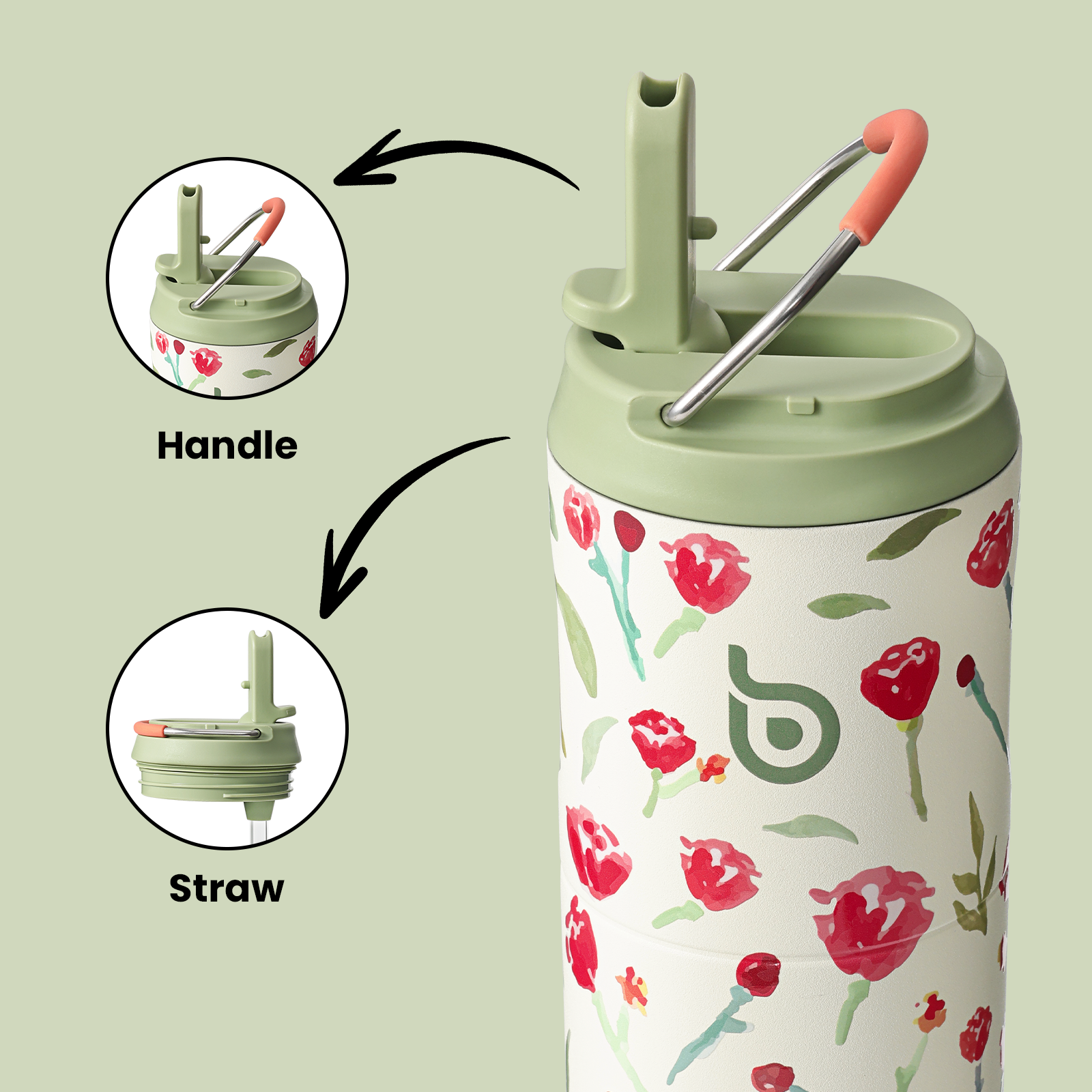 Insulated Water Bottle 24oz with Straw Lid and Handle for Sports Travel Gym Stainless Steel Water Bottles Double-Wall Vacuum Metal Leak Proof BPA-Free