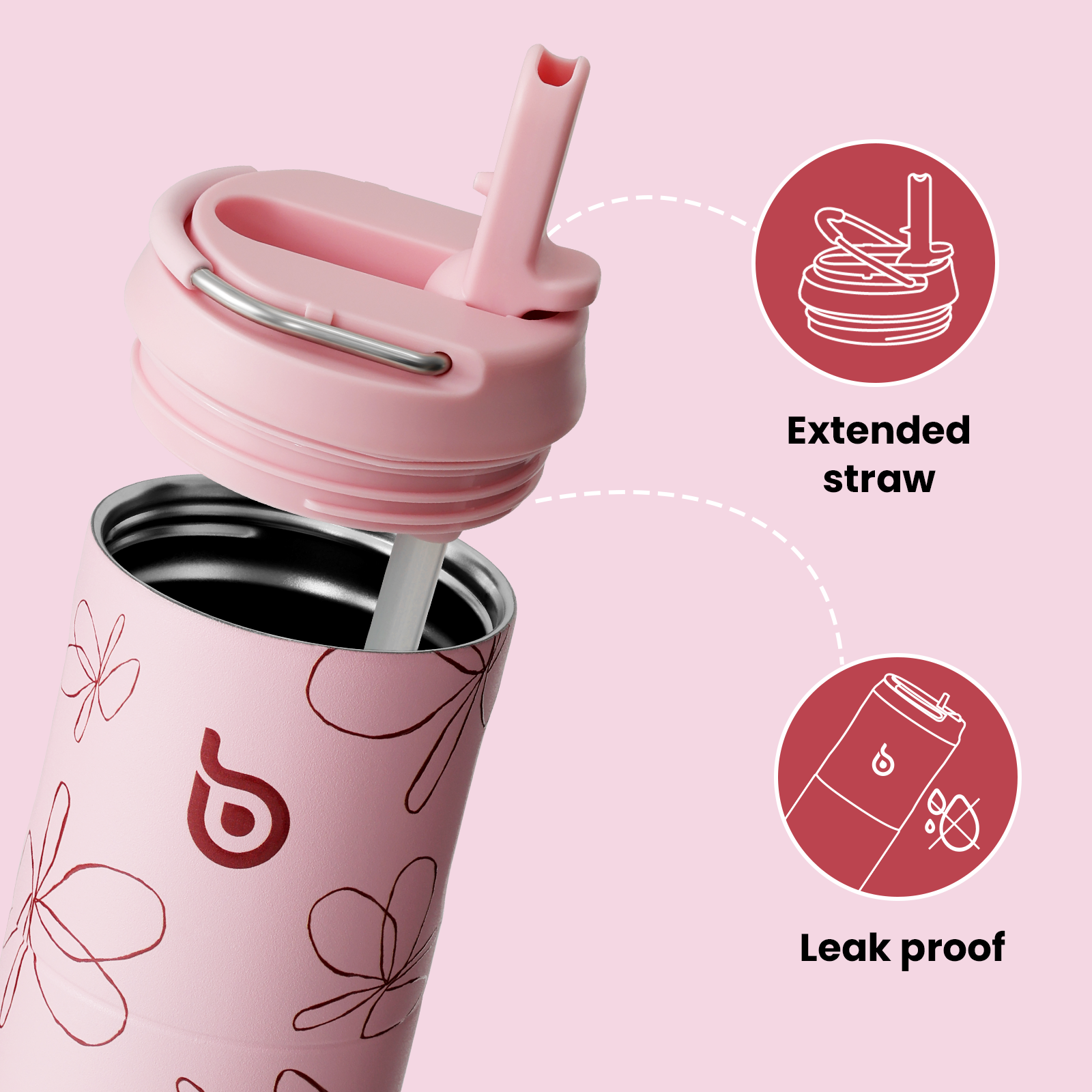 Insulated Water Bottle 24oz with Straw Lid and Handle for Sports Travel Gym Stainless Steel Water Bottles Double-Wall Vacuum Metal Leak Proof BPA-Free