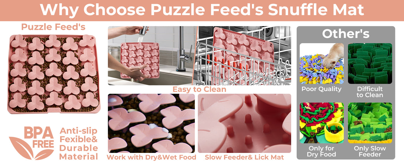 Snuffle Mat for Dogs, Lick Mat for Dogs to Slow Down Eating, Dog Puzzle Toys for Large and Medium Breed Dogs, Silicone Dog Bowls for Dry, Wet, Raw Food, Pink