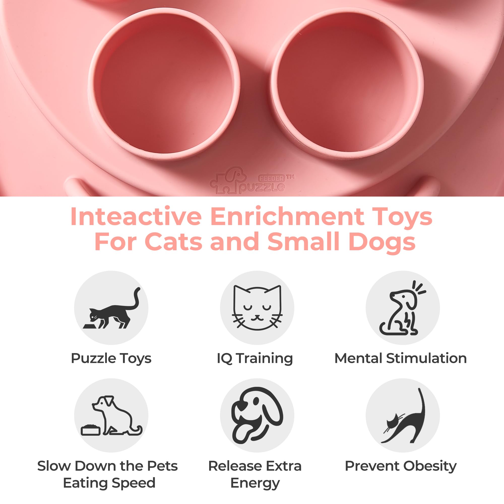 Cat Slow Feeder, Interactive Cat Puzzle Toy for Mental Stimulation, Dishwasher Safe Silicone Cat Enrichment Toys, Reduces Boredom and Training Intelligence, Pink
