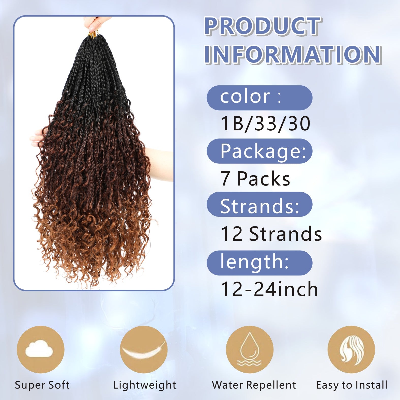 12/14 Inch Boho Box Braids 8 Pack Goddess Box Braids Bohemian Box Braids Crochet Hair Crochet Box Braids With Curly Ends For Women Black Burgundy Color