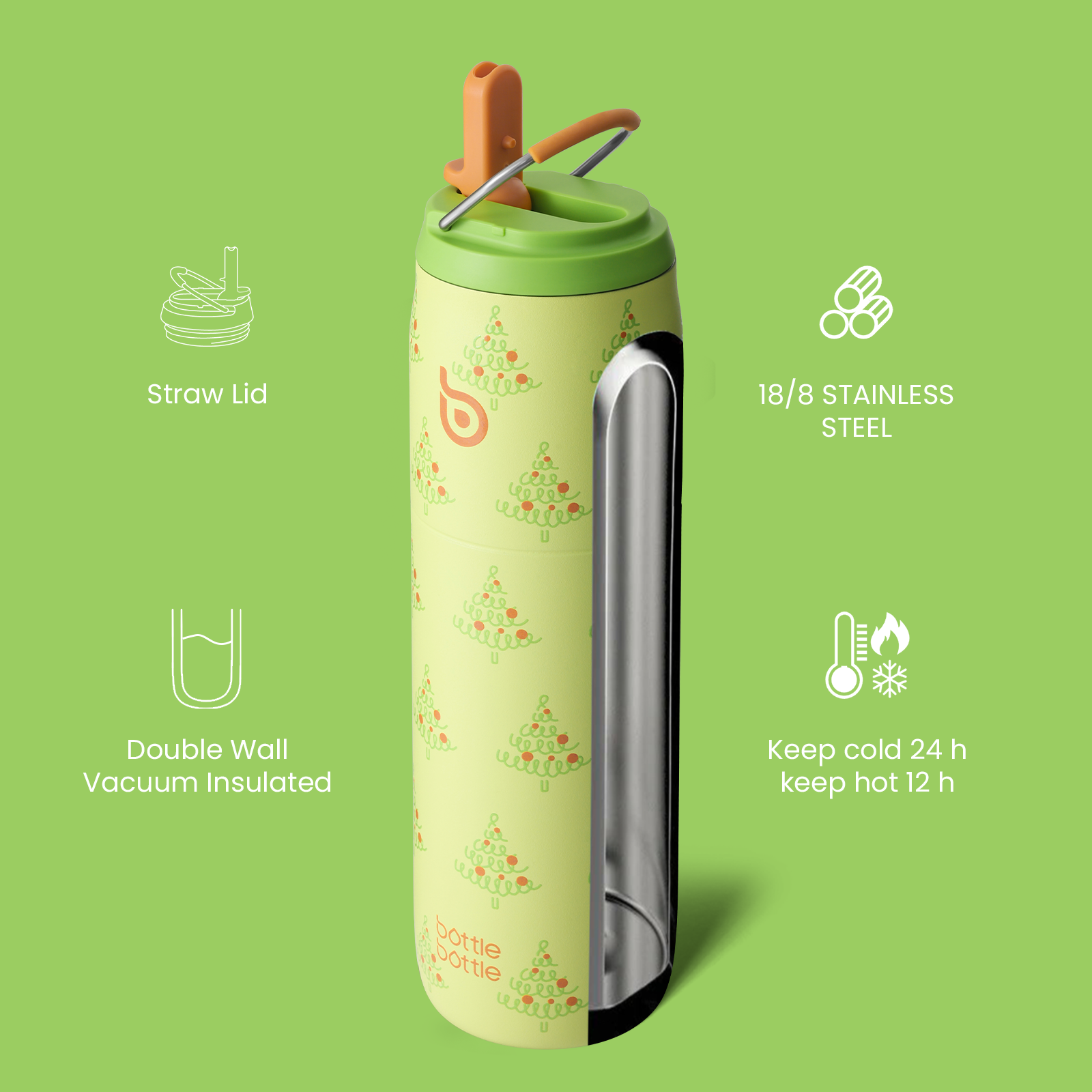Stainless Steel Water Bottle with Straw and Lid 32 oz Vacuum Insulated Cup Stay Cold and Hot, Leak-Proof Wide Mouth Water Bottles for Men