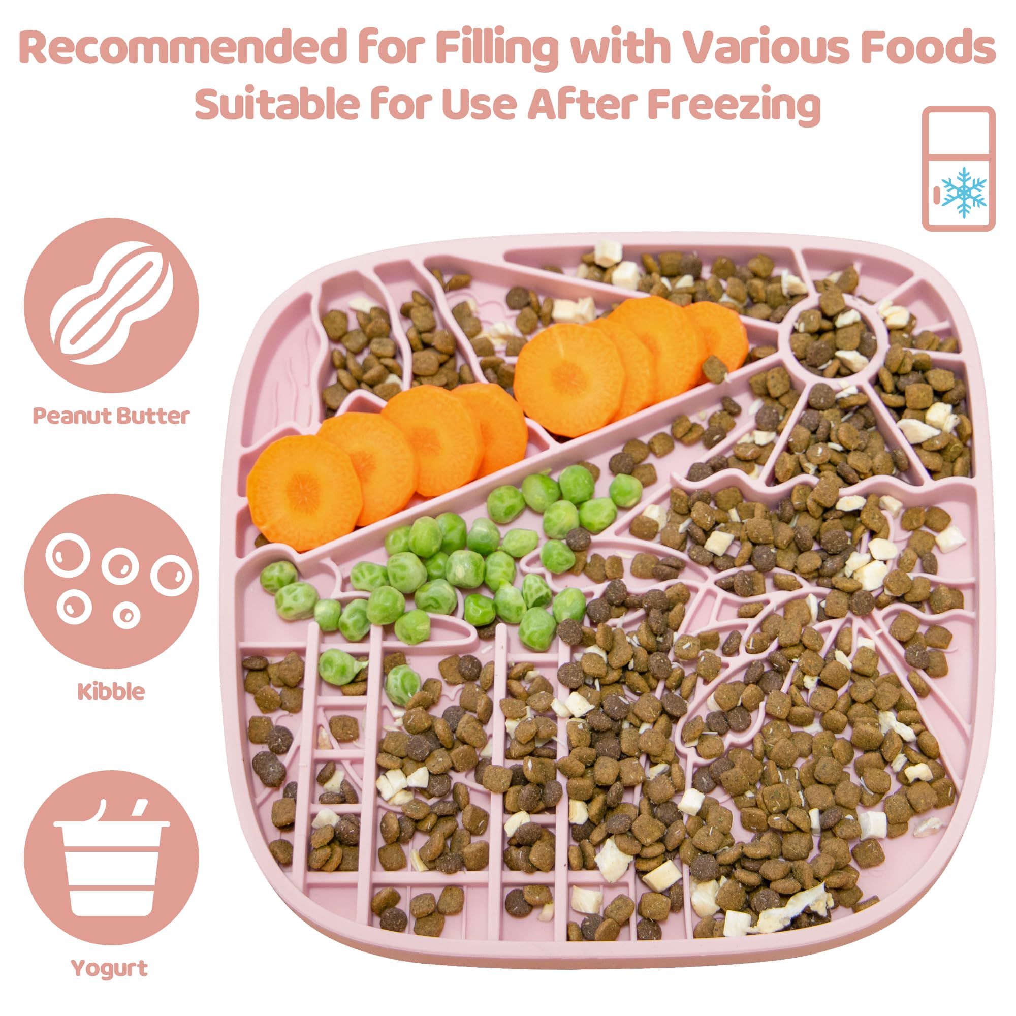 Snuffle Mat and Lick Mat for Dogs, California Textured Slow Feeder, 0.75 Inch Thin Silicone Mat Holds 3 Cups, Dishwasher and Microwave Safe, Pink