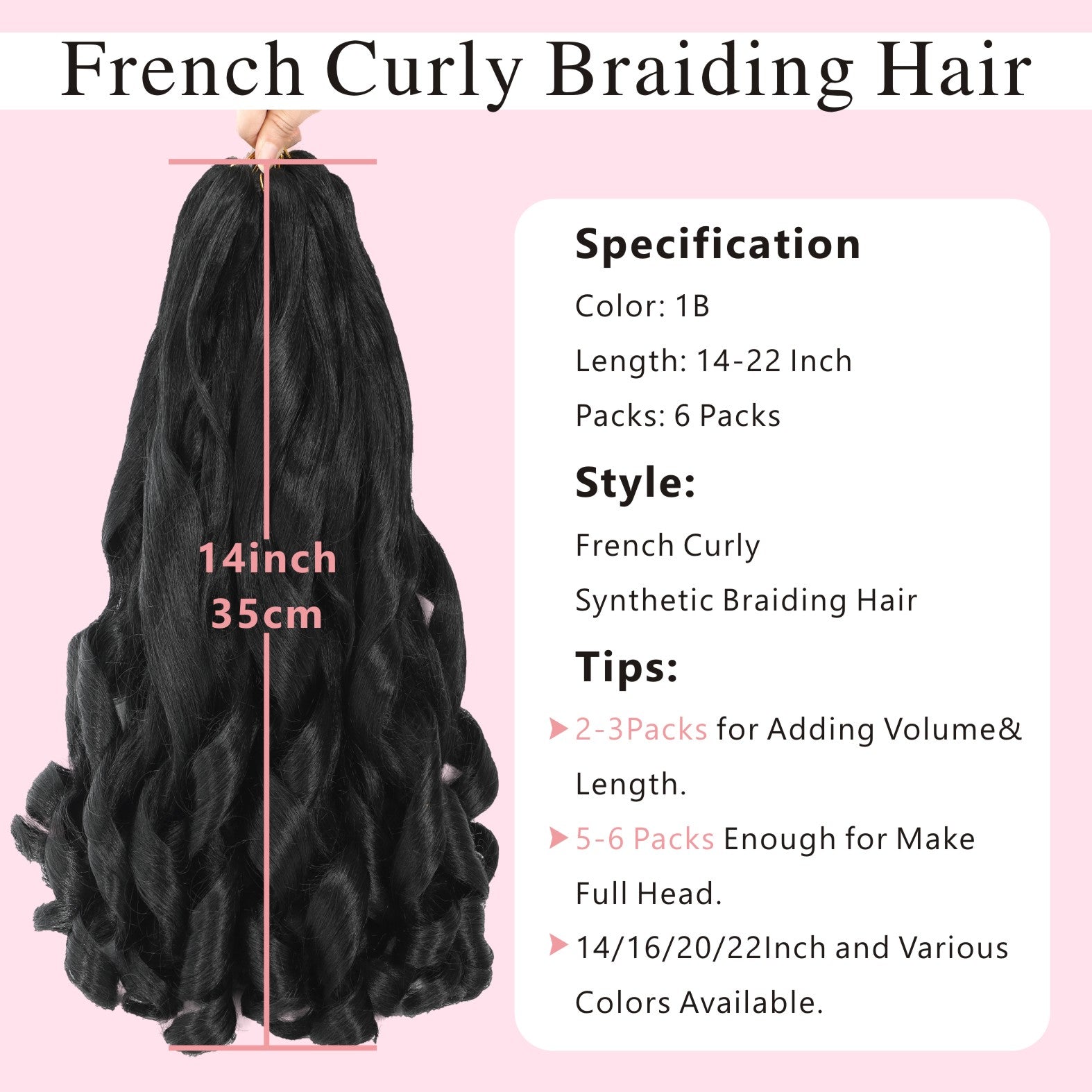 French Curly Braiding Hair 14-22 Inch Loose Wavy 6 Packs Various colors to choose from Bouncy Braiding Hair Extensions Synthetic French Curl Crochet Hair Extensions