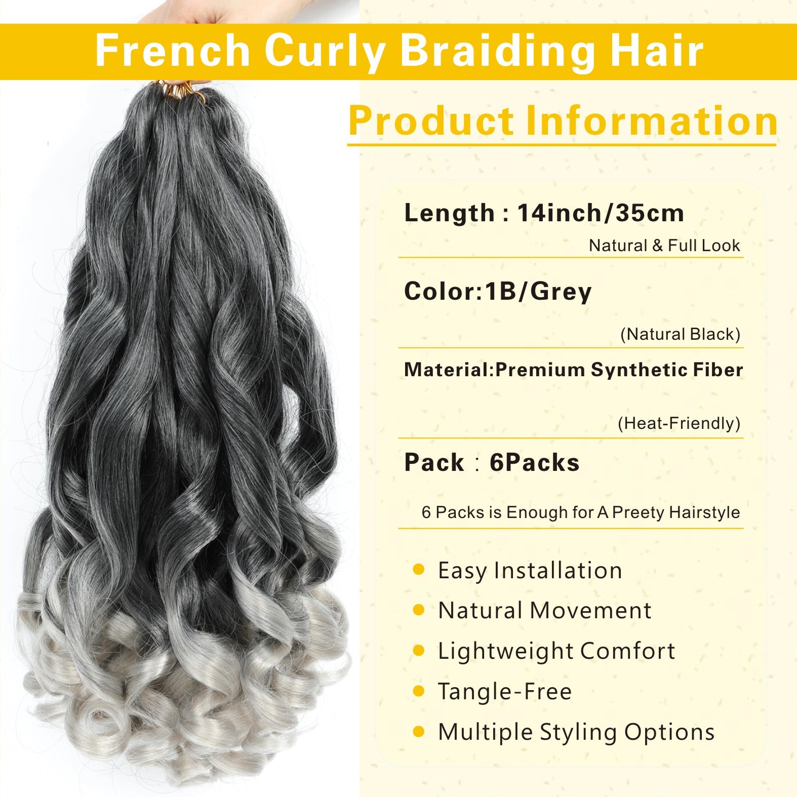 French Curly Braiding Hair 14/16 Inch Loose Wavy 6 Packs Various colors to choose from Bouncy Braiding Hair Extensions Synthetic French Curl Crochet Hair Extensions