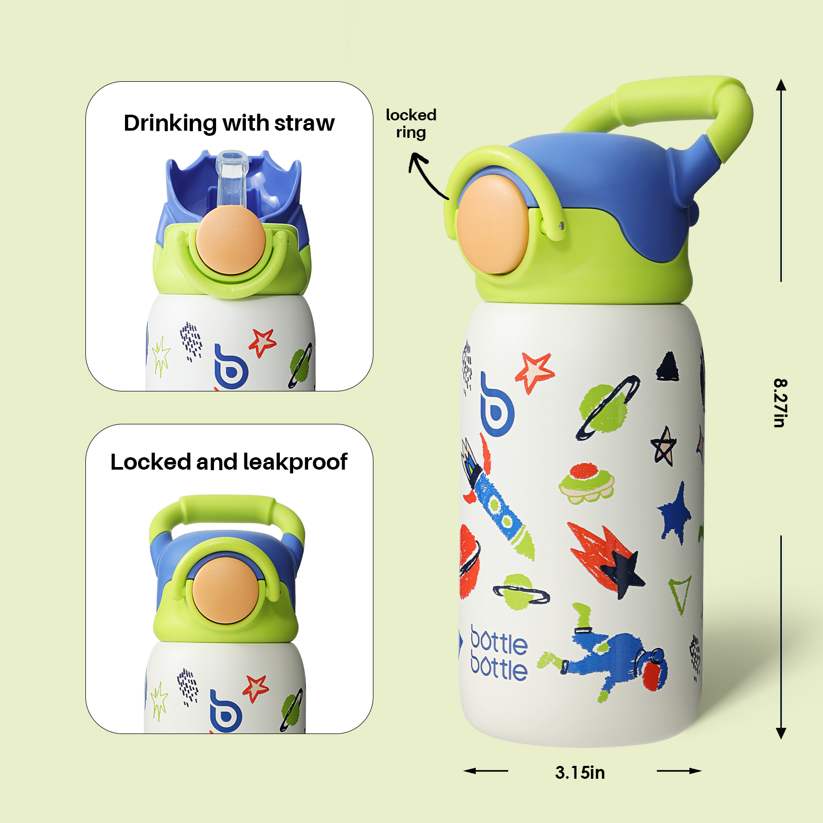 Kids Insulated Water Bottle with Straw Lid and Handle 16 oz Stainless Steel Vacuum Tumbler Water Bottles for School Outdoor Travel Gifts for Boys and Girls