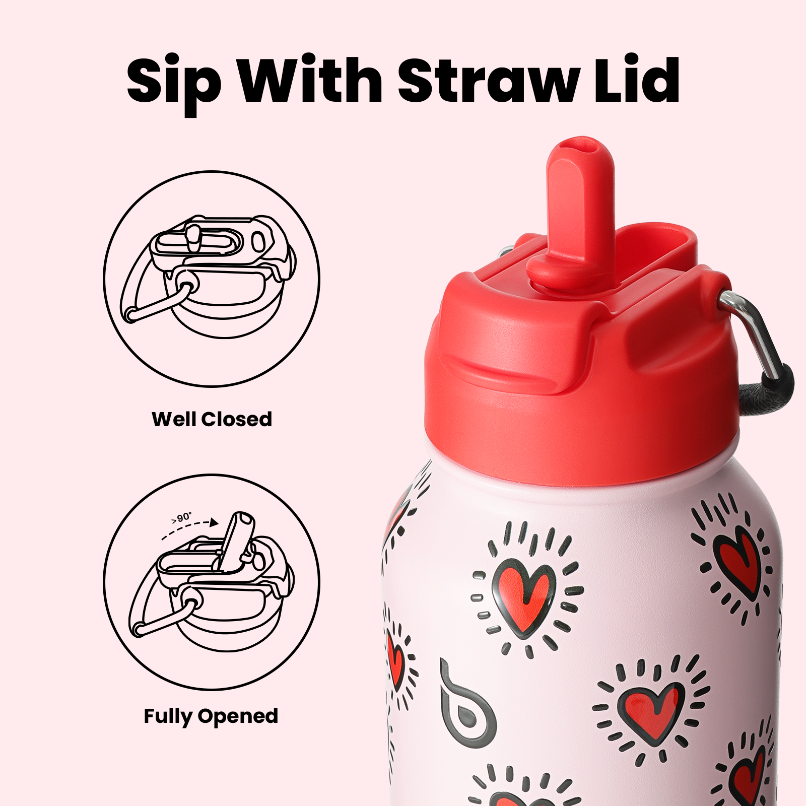 32oz Insulated Water Bottle Stainless Steel Sport Water Bottle with Straw Dual-use Lid Design for Gym with Pill Box