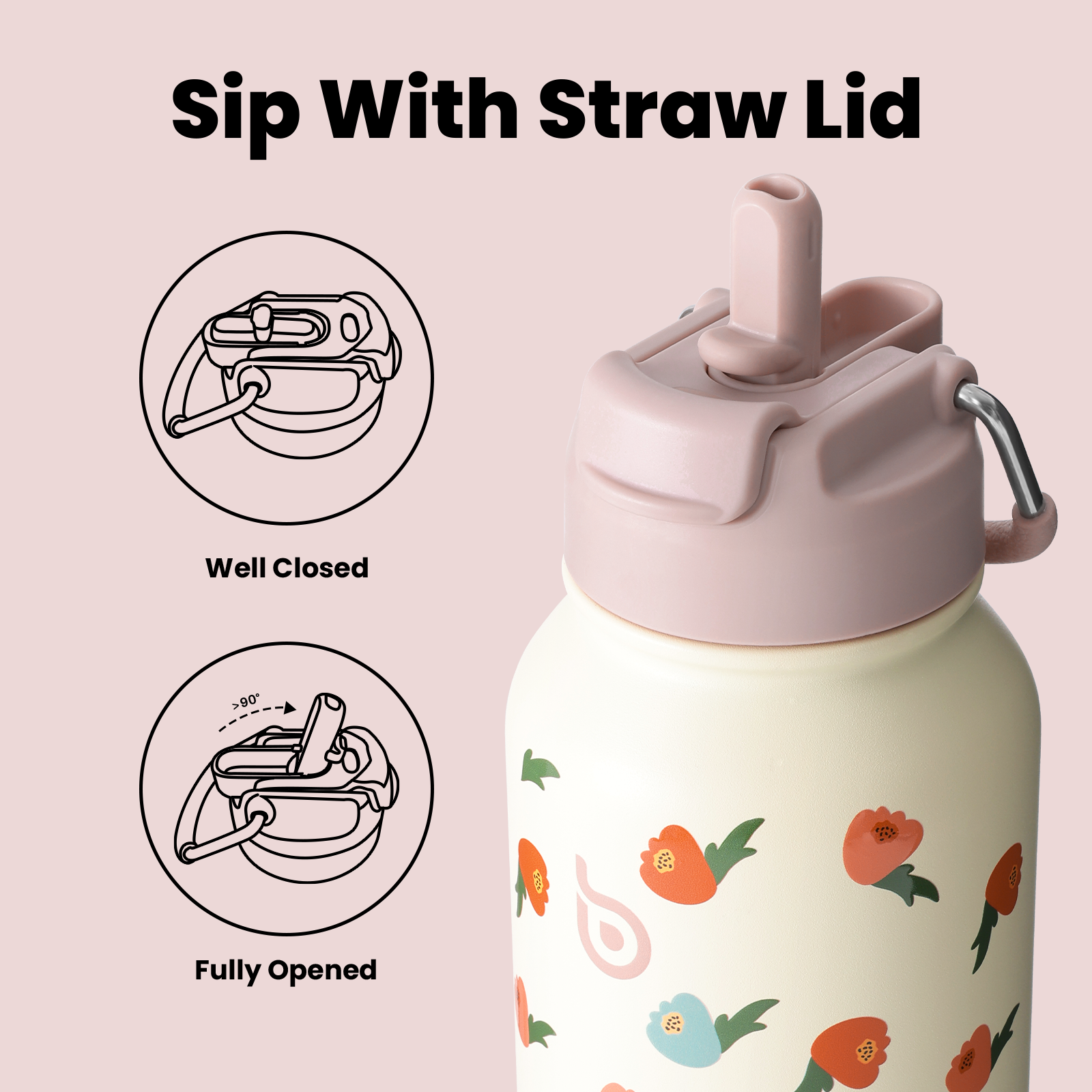 32oz Insulated Water Bottle Stainless Steel Sport Water Bottle with Straw Dual-use Lid Design for Gym with Pill Box