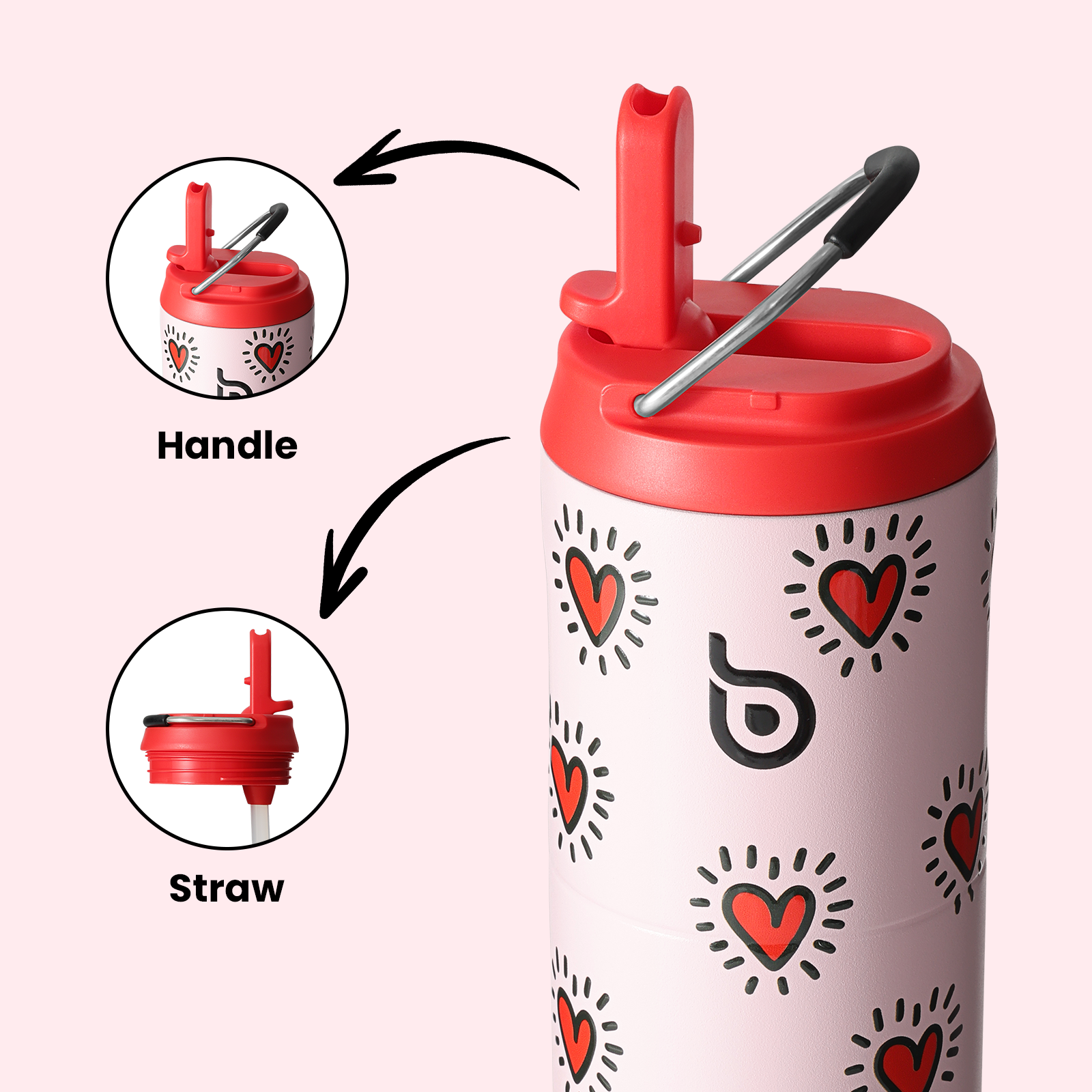 Insulated Water Bottle 24oz with Straw Lid and Handle for Sports Travel Gym Stainless Steel Water Bottles Double-Wall Vacuum Metal Leak Proof BPA-Free