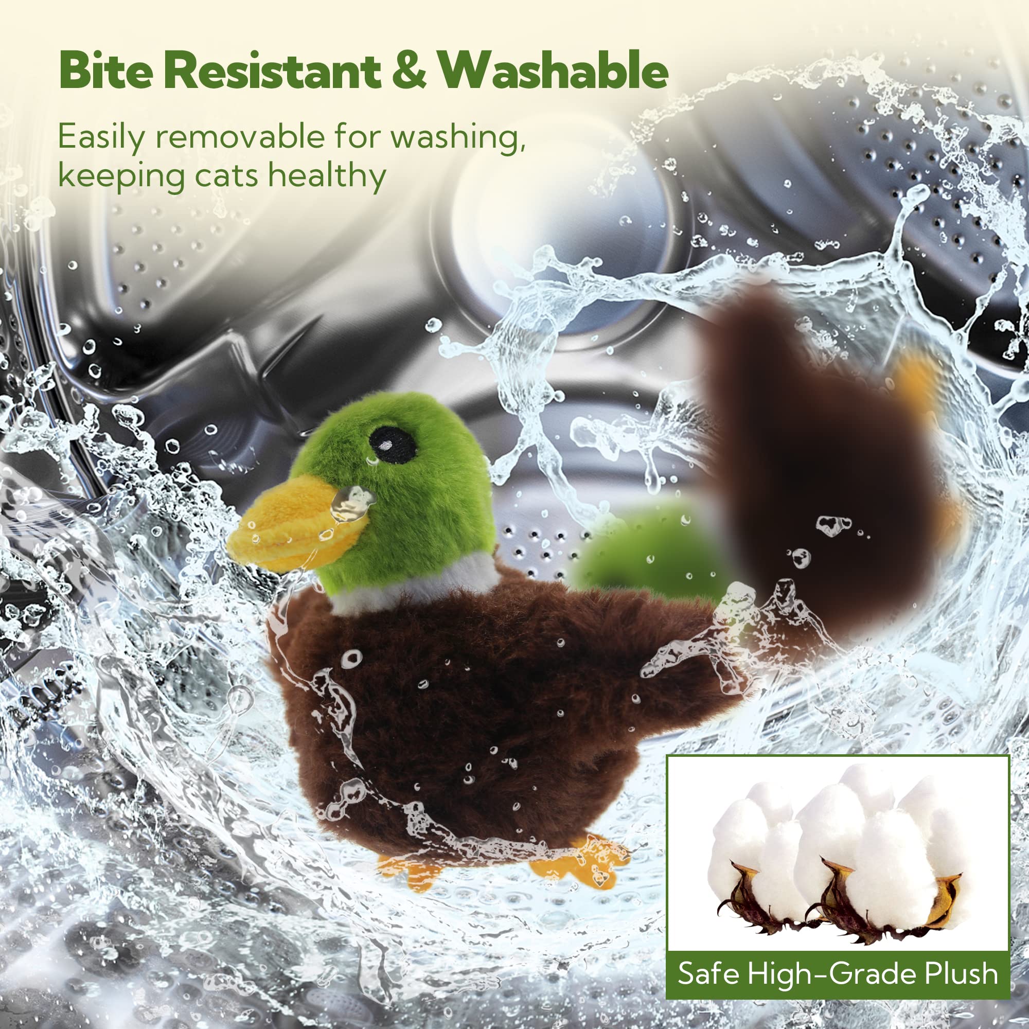 PETFUTURE Flapping Cat Toy, Motion Activated Duck with Catnip, 3 Modes & USB Rechargeable, Machine Washable Interactive Toy for Indoor Cats