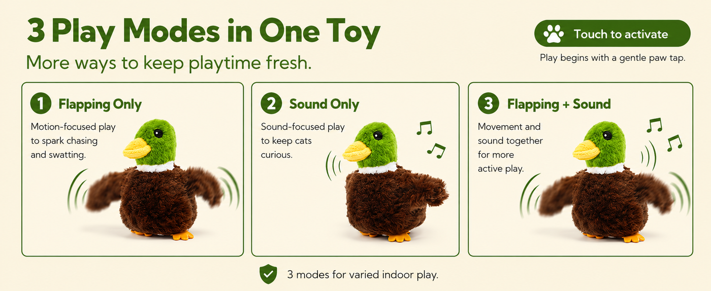PETFUTURE Flapping Cat Toy, Motion Activated Duck with Catnip, 3 Modes & USB Rechargeable, Machine Washable Interactive Toy for Indoor Cats