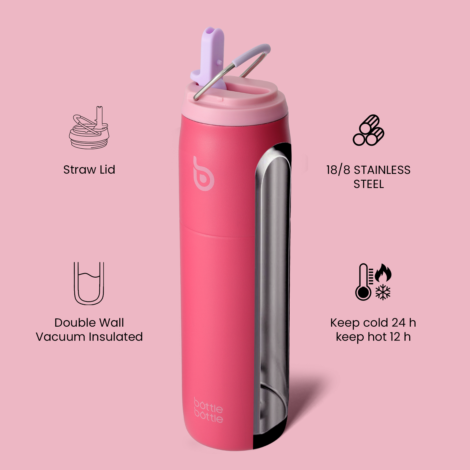 Stainless Steel Water Bottle with Straw and Lid 32 oz Vacuum Insulated Cup Stay Cold and Hot, Leak-Proof Wide Mouth Water Bottles for Men
