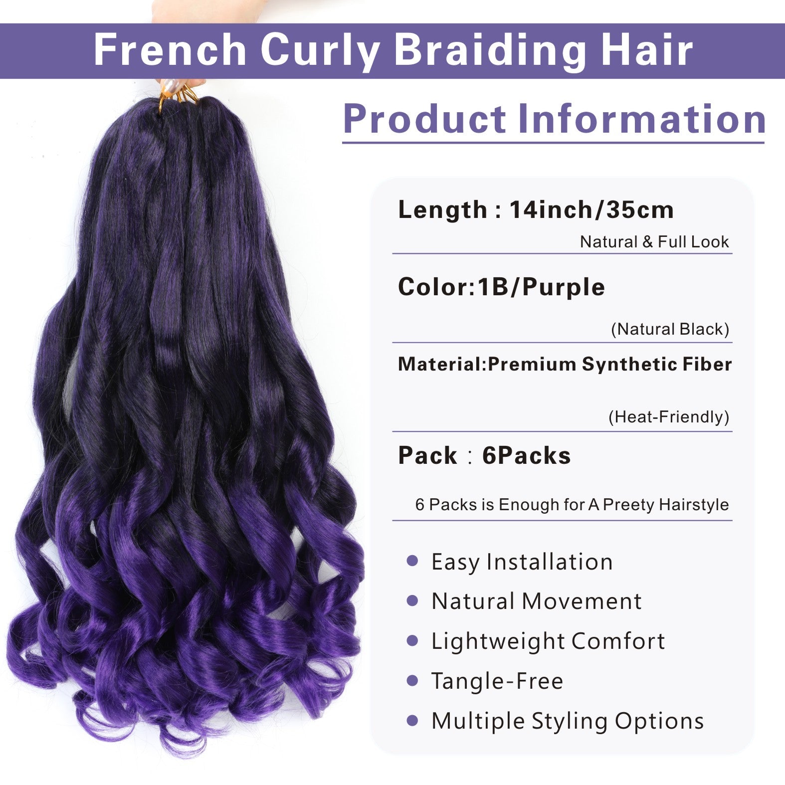 French Curl Braiding Hair 14/16 Inch Curly Braiding Hair Pre Stretched 1B/Grey Loose Wavy French Curl Hair for Women Various colors to choose from