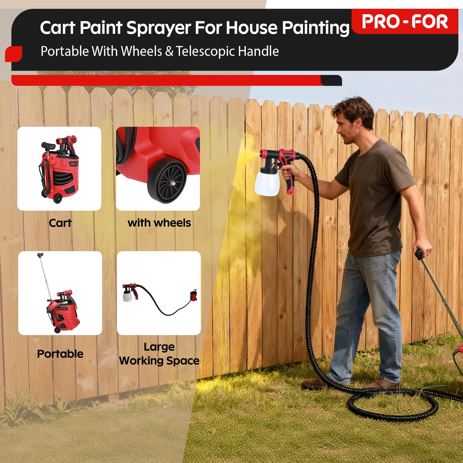 HVLP Spray Gun A104-PLD3030 Stationary HVLP Paint Sprayer, 700W Electric Spray Paint Gun, Remote Motor Base & Lightweight Handheld Gun, 1000ml/Min High Flow, 10FT Long Hose & Wheels, for House, Furniture, Cabinets, Fence