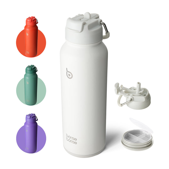 40 oz sports water bottle stainless steel insulated water bottle with straw and pills holder