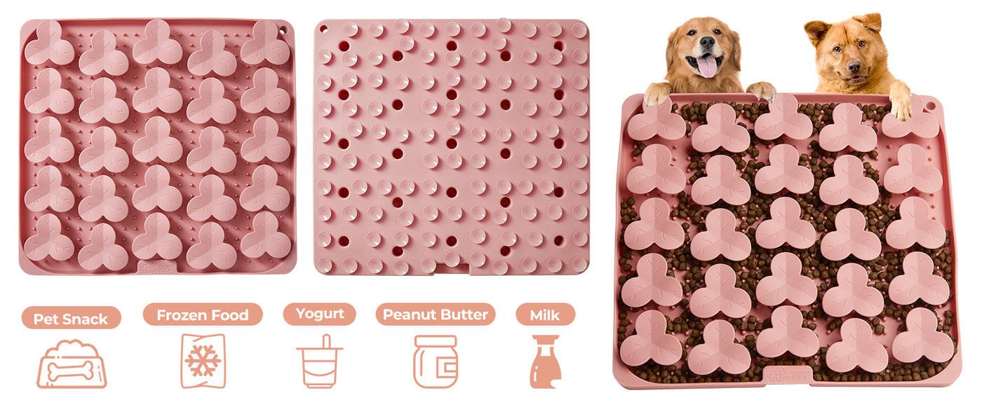 Snuffle Mat for Dogs, Lick Mat for Dogs to Slow Down Eating, Dog Puzzle Toys for Large and Medium Breed Dogs, Silicone Dog Bowls for Dry, Wet, Raw Food, Pink