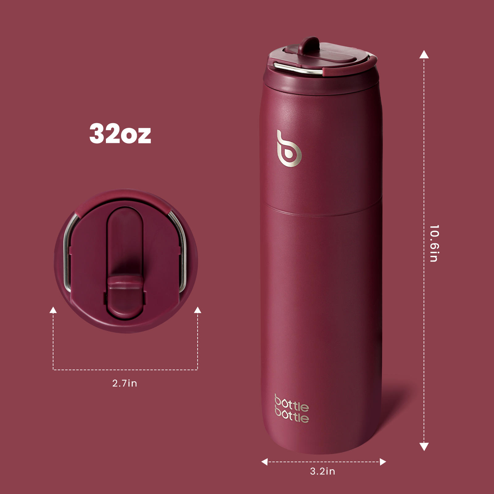 Stainless Steel Water Bottle with Straw and Lid 32 oz Vacuum Insulated Cup Stay Cold and Hot, Leak-Proof Wide Mouth Water Bottles for Men